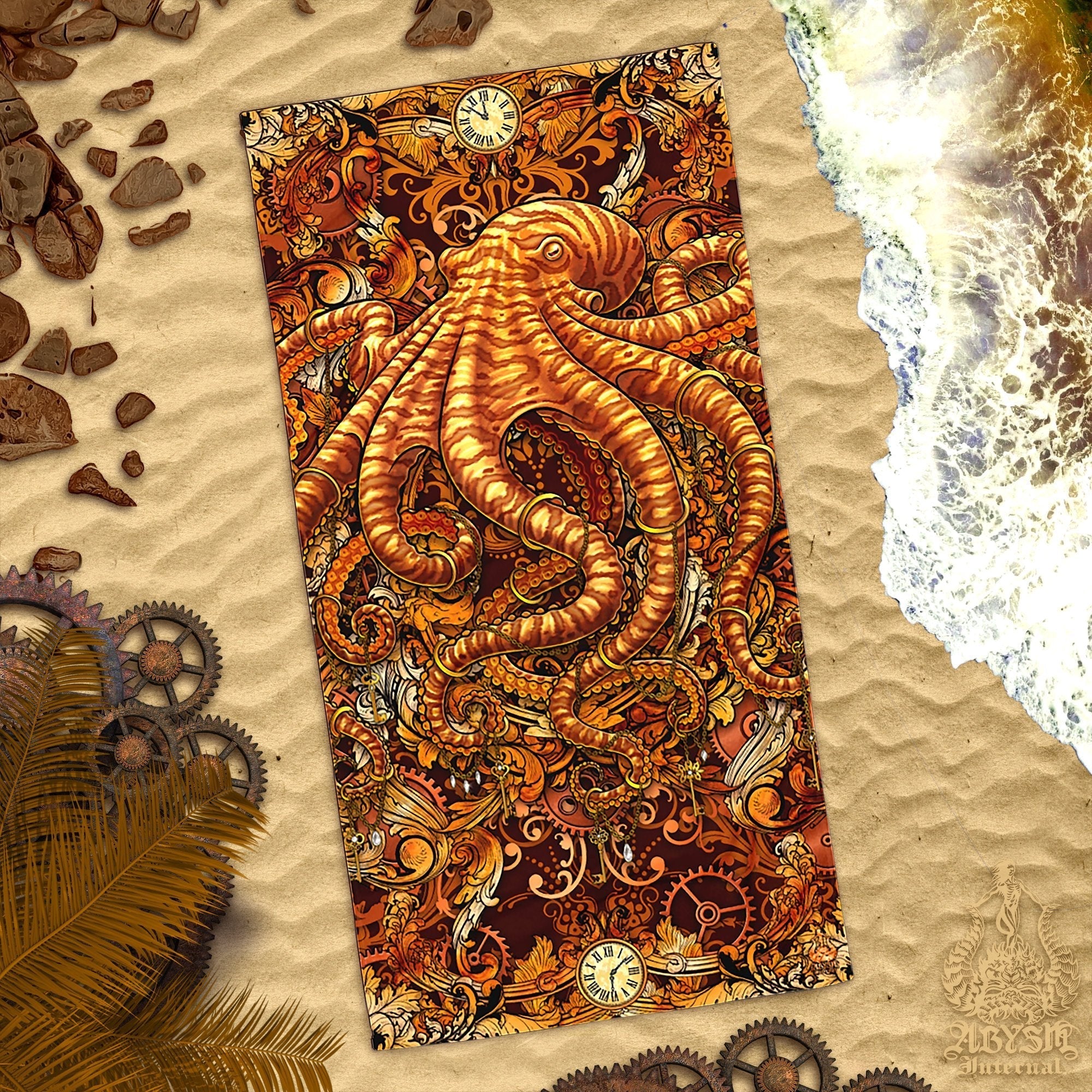 ALL Steampunk Beach Towel Designs, Victorian Ornaments - Octopus, Ankh, Skull, Kitsune, Daruma, Medusa, Music Dragon, Oni, Spider - Abysm Internal