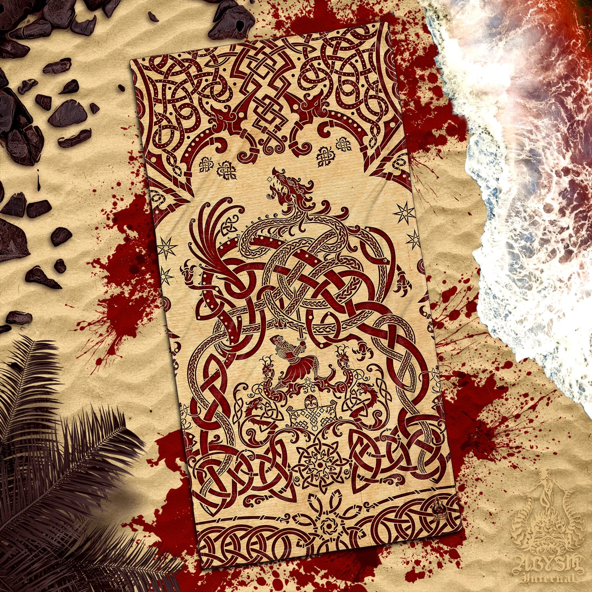 ALL Viking Beach Towel Designs, Dragon Fafnir, Norse Mythology Art - 16 Colors - Abysm Internal