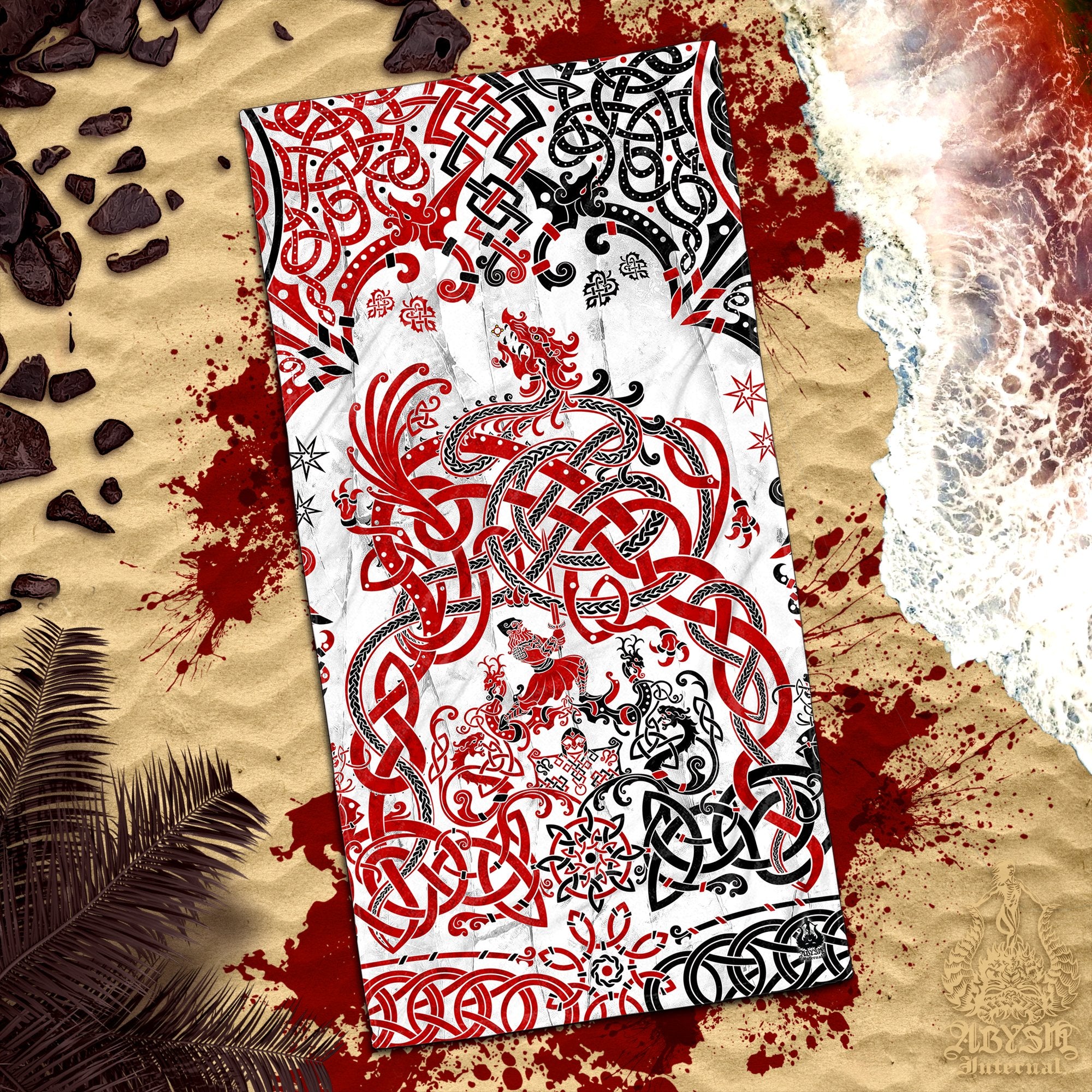 ALL Viking Beach Towel Designs, Dragon Fafnir, Norse Mythology Art - 16 Colors - Abysm Internal