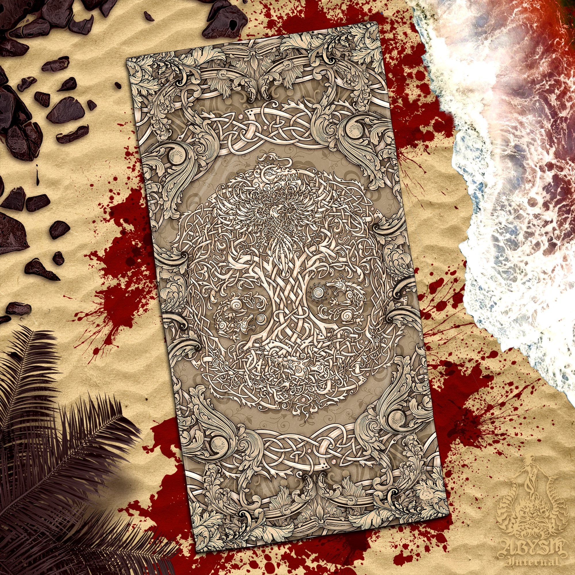 ALL Yggdrasil Beach Towel Designs, Viking Tree of Life, Norse Mythology Art - 13 Colors - Abysm Internal