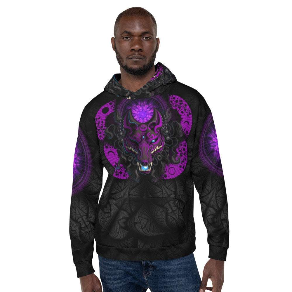 Whimsigoth Anime Sweater, Japanese Streetwear, Pastel Goth Outfit, Alternative Clothing, Kistune Hoodie, Unisex - Fox Mask, Black and Purple | Abysm Internal Whimsigoth Anime Sweater, Japanese Streetwear, Pastel Goth Outfit, Alternative Clothing, Kistune Hoodie, Unisex - Fox Mask, Black and Purple | Abysm Internal