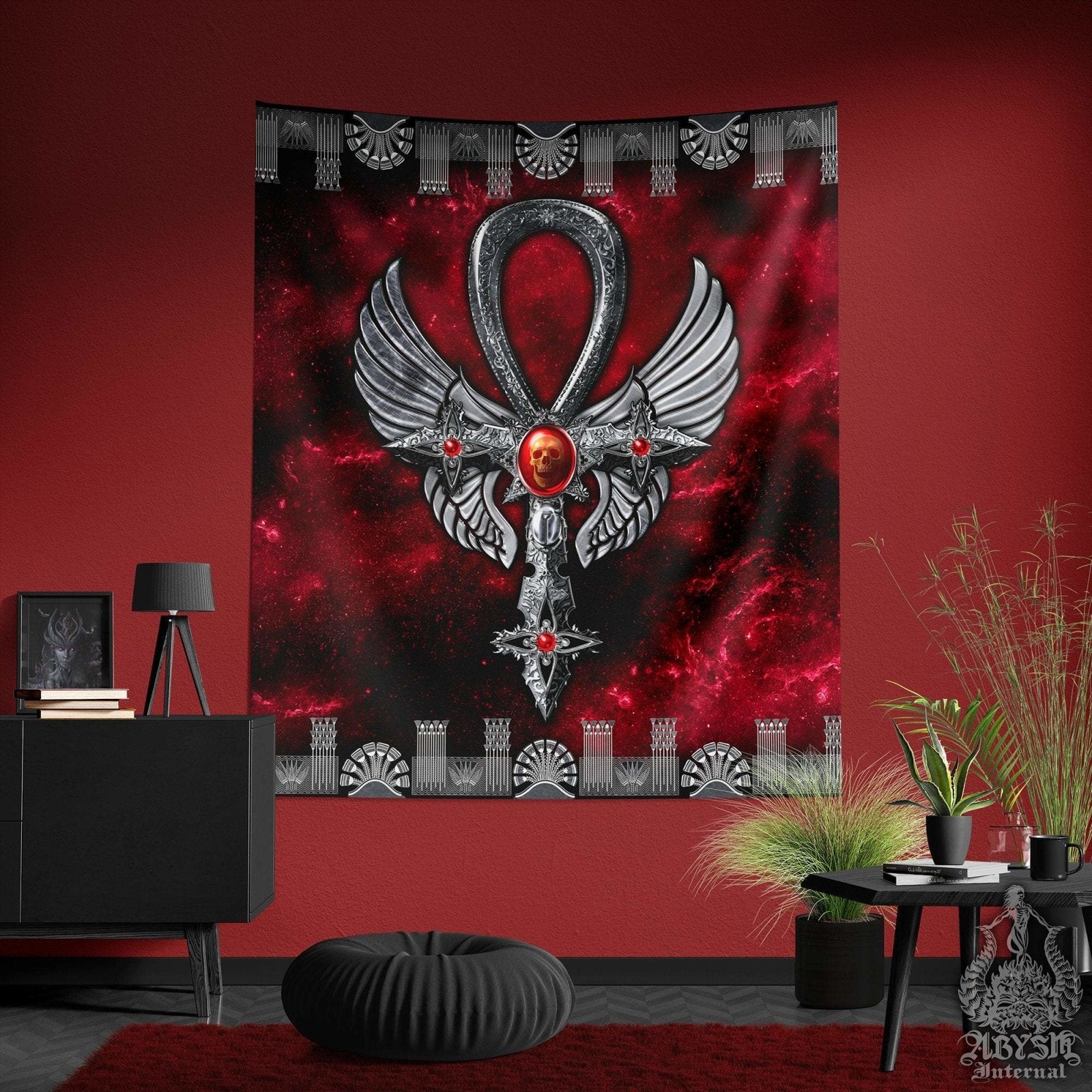 Ankh Tapestry, Gothic Wall Hanging, Occult Home Decor, Art Print - Egyptian Cross - Abysm Internal