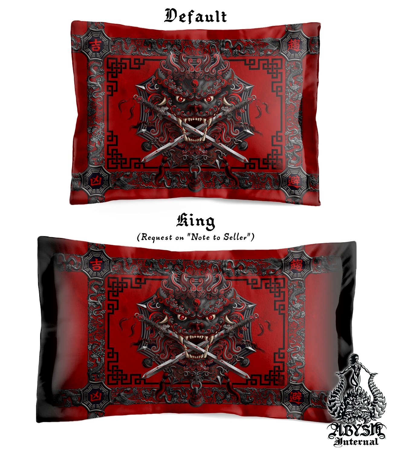 Asian Lion Bedding Set, Comforter and Duvet, Taiwan Sword Lion, Chinese Bed Cover, Gamer Bedroom, Alternative Decor, King, Queen and Twin Size - Bloody Gothic - Abysm Internal