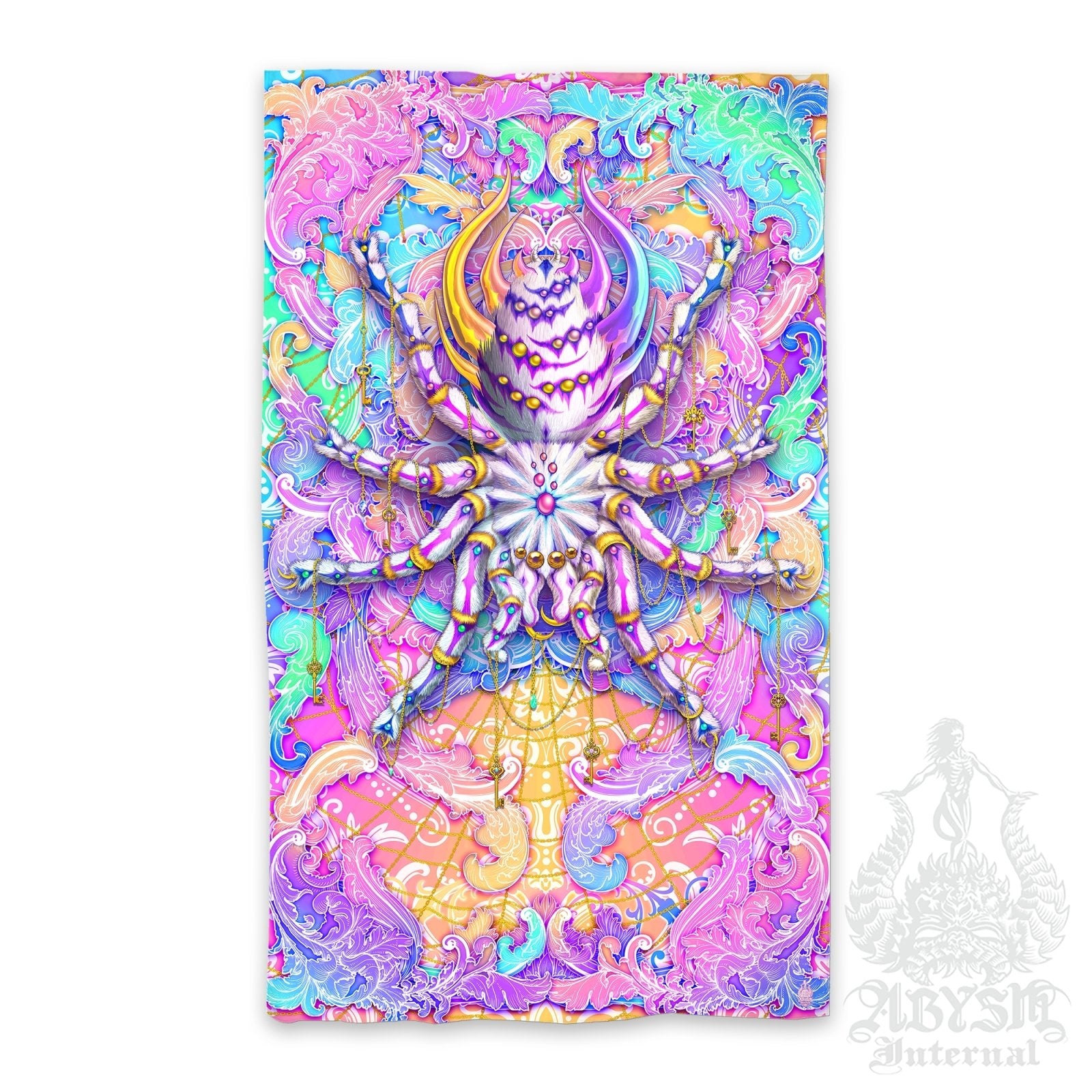 Asthetic Blackout Curtains, Long Window Panels, Psychedelic Art Print, Holographic Pastel Room Decor, Funky and Eclectic Home Decor - Tarantula Spider - Abysm Internal