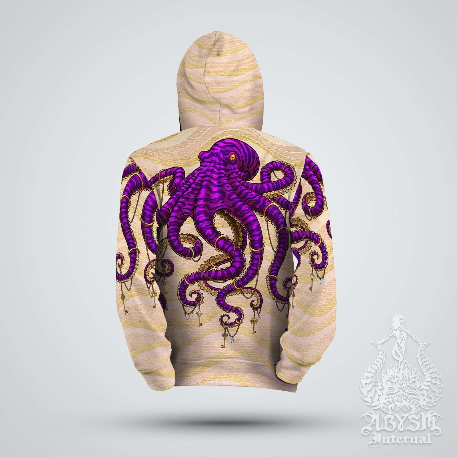 Beach Hoodie, Street Outfit, Indie Streetwear, Alternative Clothing, Unisex - Purple Octopus - Abysm Internal