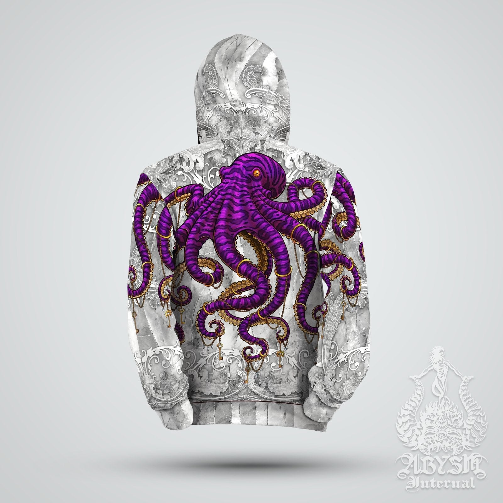 Beach Hoodie, Street Outfit, Indie Streetwear, Alternative Clothing, Unisex - Stone Purple Octopus - Abysm Internal