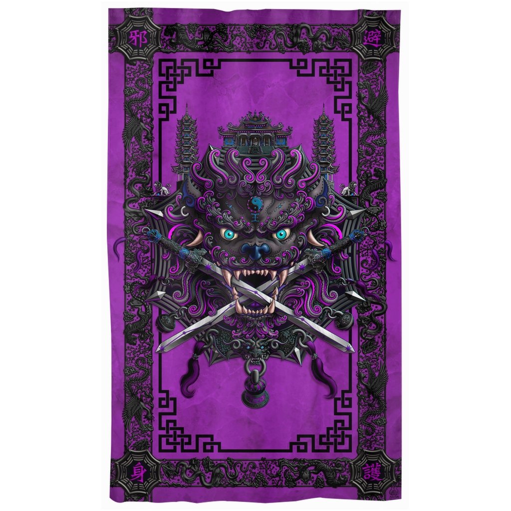Black Lion Blackout Curtains, Chinese Long Window Panels, Taiwan Sword Lion, Anime and Game Room Decor, Art Print - Pastel Goth - Abysm Internal