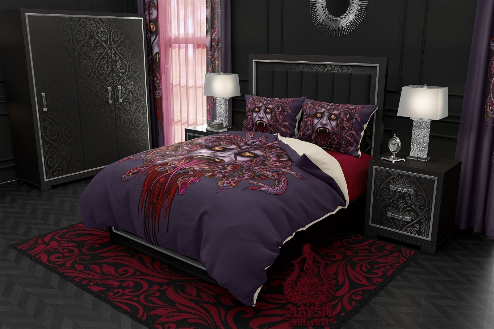 Bloody Bedding Set, Comforter and Duvet, Ash Medusa, Horror Bed Cover and Bedroom Decor, King, Queen and Twin Size - 3 Faces - Abysm Internal