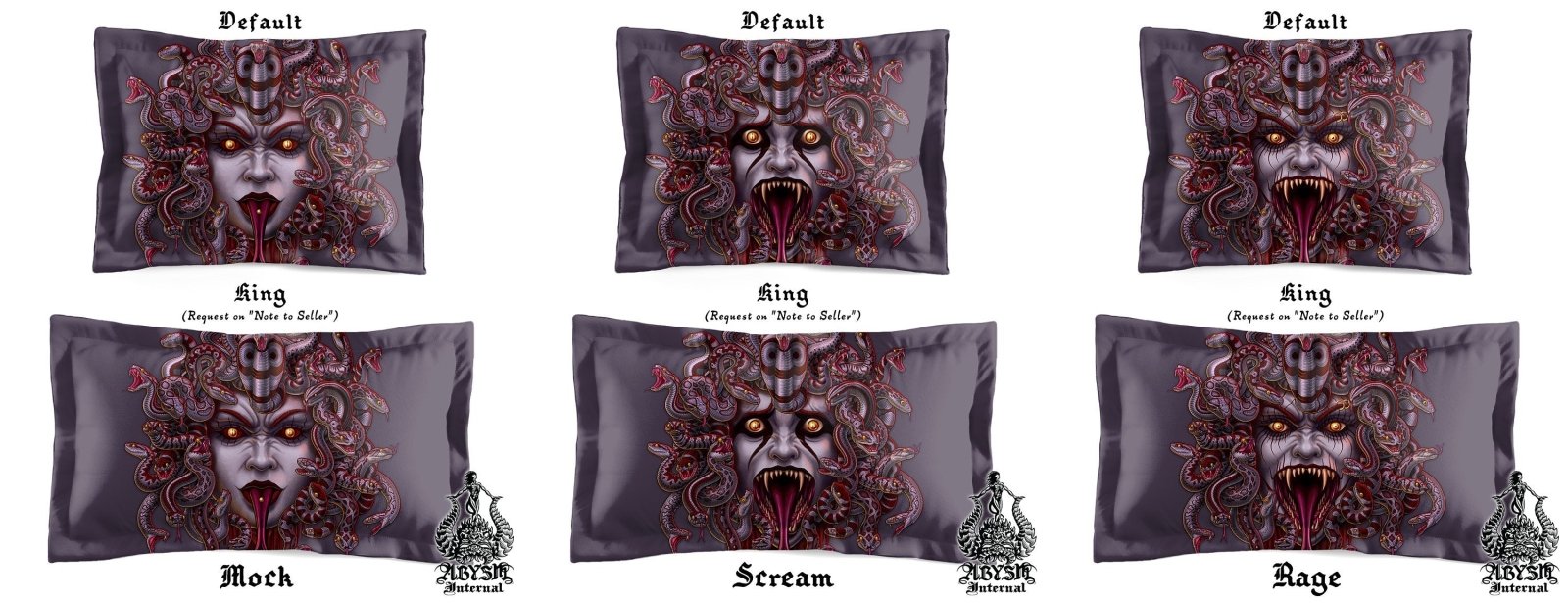 Bloody Bedding Set, Comforter and Duvet, Ash Medusa, Horror Bed Cover and Bedroom Decor, King, Queen and Twin Size - 3 Faces - Abysm Internal