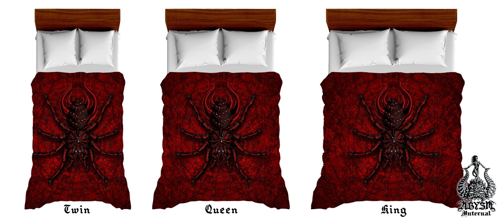 Bloody Spider Bedding Set, Comforter and Duvet, Bed Cover and Bedroom Decor, King, Queen and Twin Size - Tarantula Gothic Black - Abysm Internal