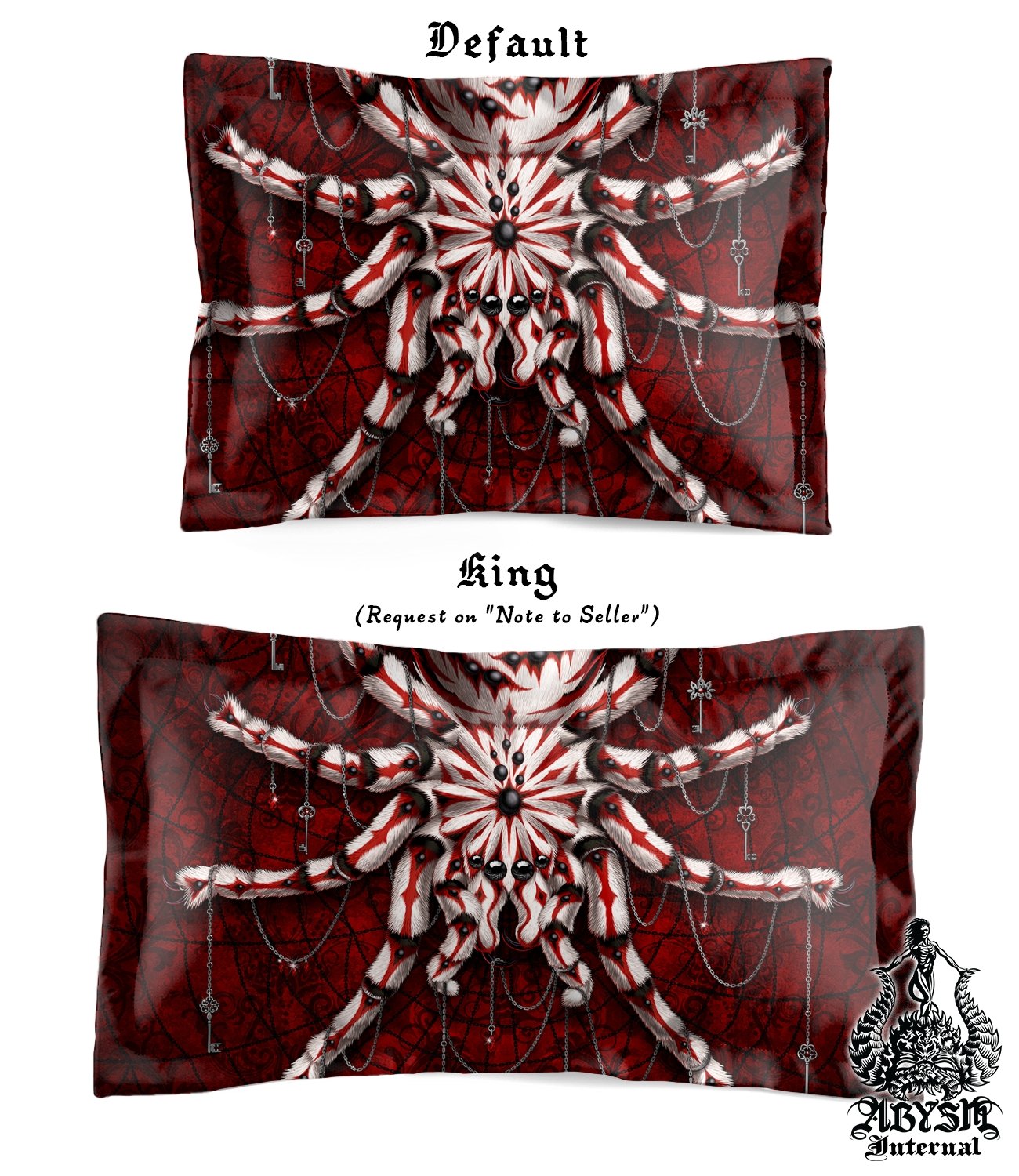 Bloody Spider Bedding Set, Comforter and Duvet, Bed Cover and Bedroom Decor, King, Queen and Twin Size - Tarantula Gothic White - Abysm Internal