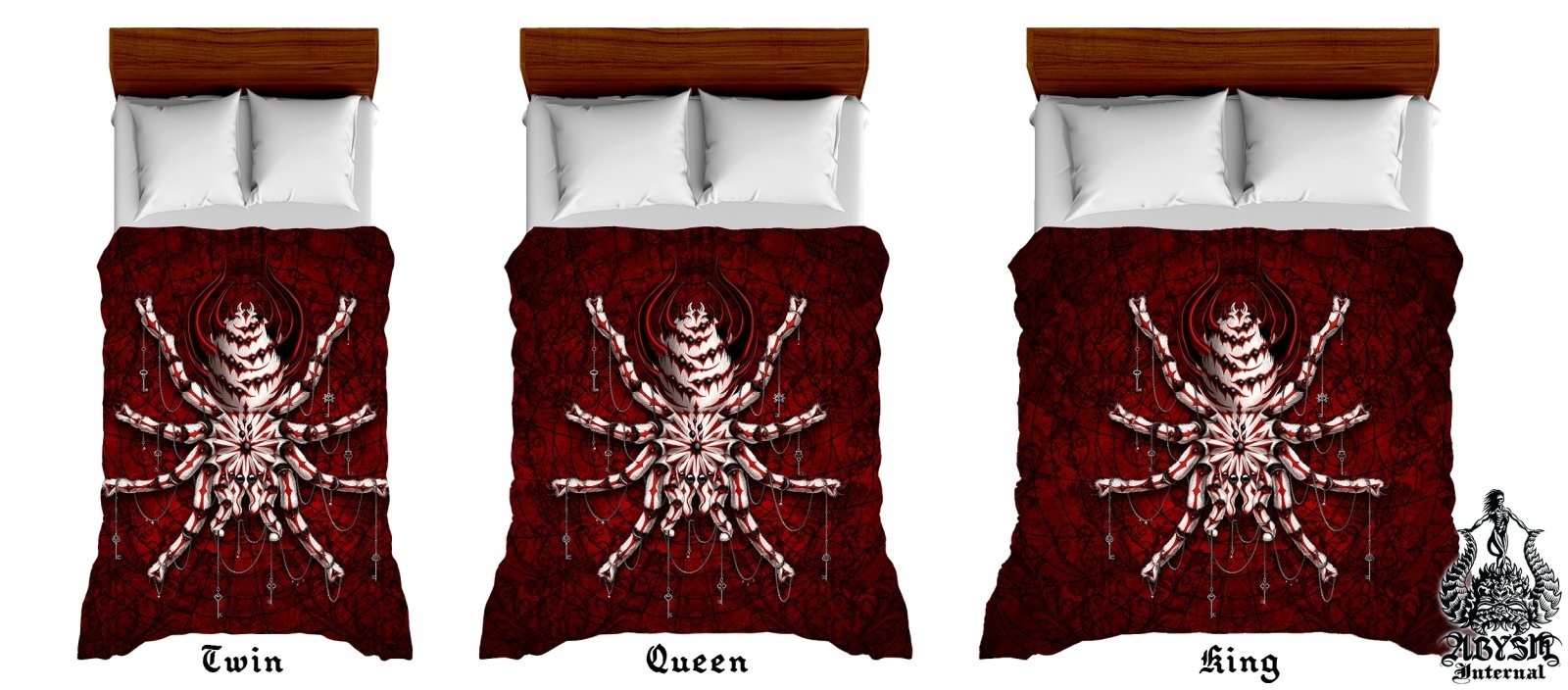 Bloody Spider Bedding Set, Comforter and Duvet, Bed Cover and Bedroom Decor, King, Queen and Twin Size - Tarantula Gothic White - Abysm Internal