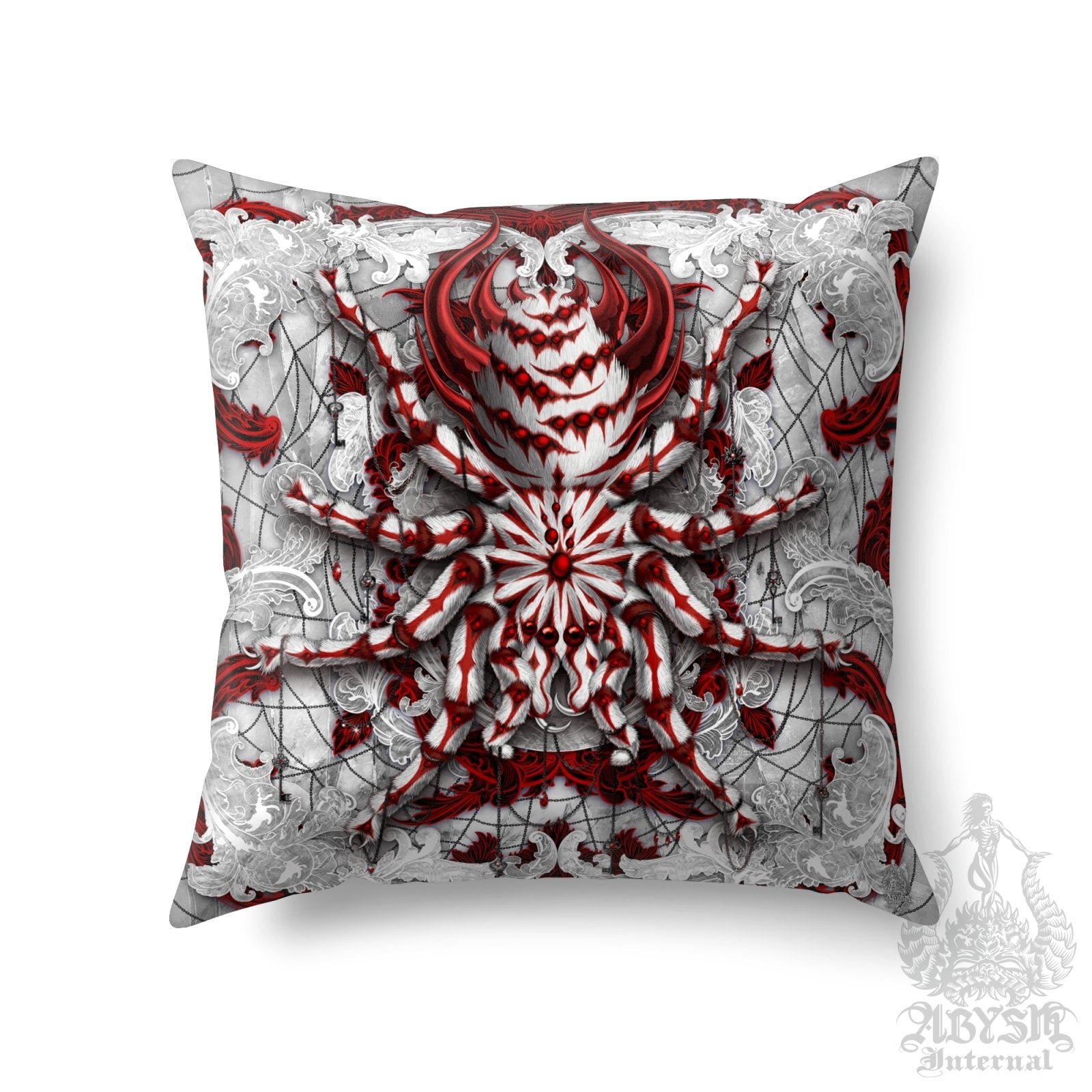 Bloody White Goth Throw Pillow, Decorative Accent Cushion, Gothic Room Decor, Dark Art, Alternative Home - Tarantula, Spider - Abysm Internal