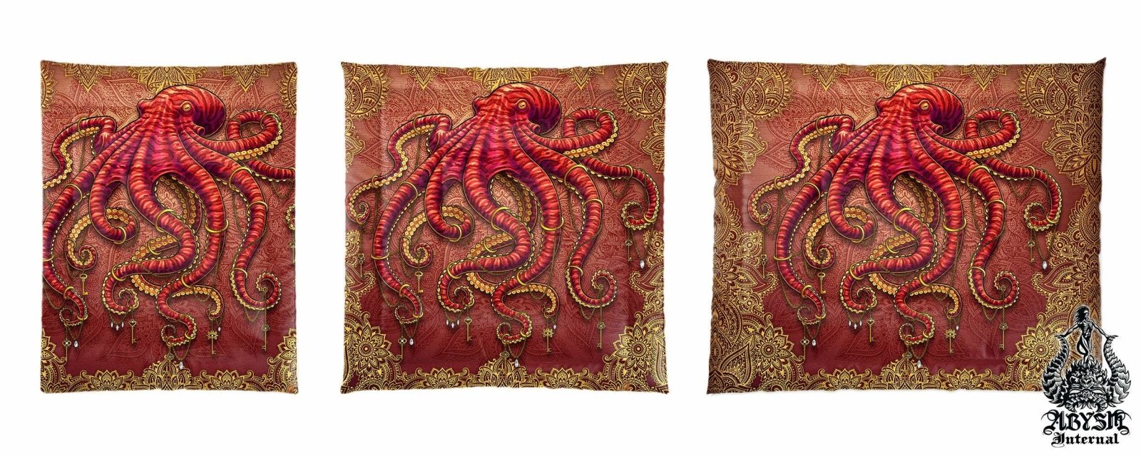 Boho Bedding Set, Comforter and Duvet, Beach Bed Cover, Coastal Bedroom Decor, King, Queen and Twin Size - Octopus - Abysm Internal