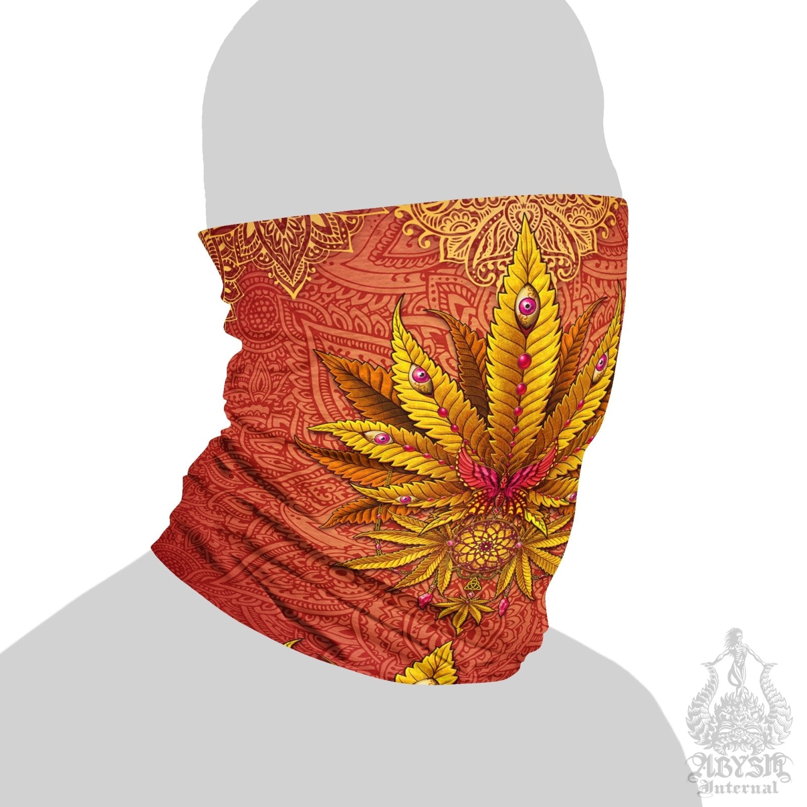 Boho Cannabis Neck Gaiter, Weed Face Mask, Marijuana Head Covering, Hippie Festival Outfit, 420 Gift - Mandalas - Abysm Internal