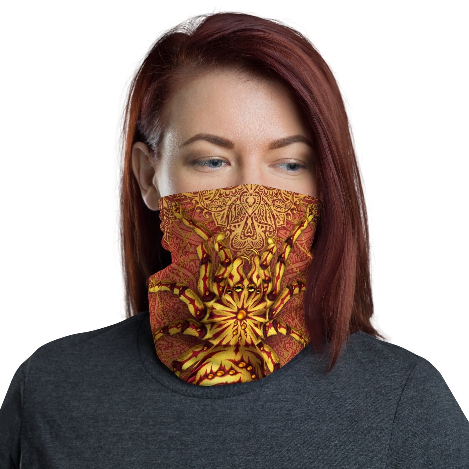 Boho Neck Gaiter, Face Mask, Head Covering, Indie Festival Outfit, Tarantula Lover Gift - Spider - Abysm Internal