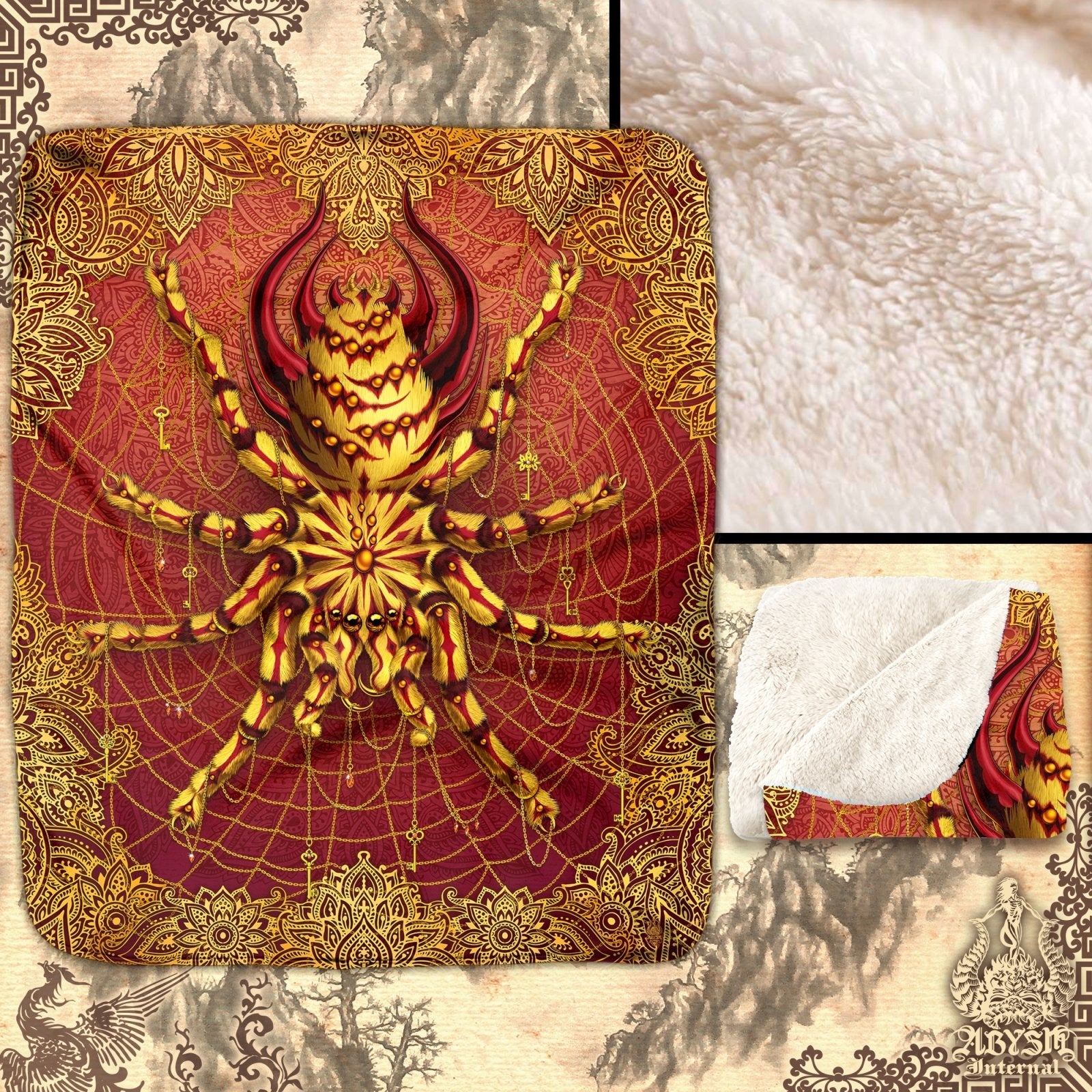 Boho Throw Fleece Blanket, Indie Home Decor, Unique Gift, Eclectic and Funky Gift - Spider, Tarantula Art - Abysm Internal