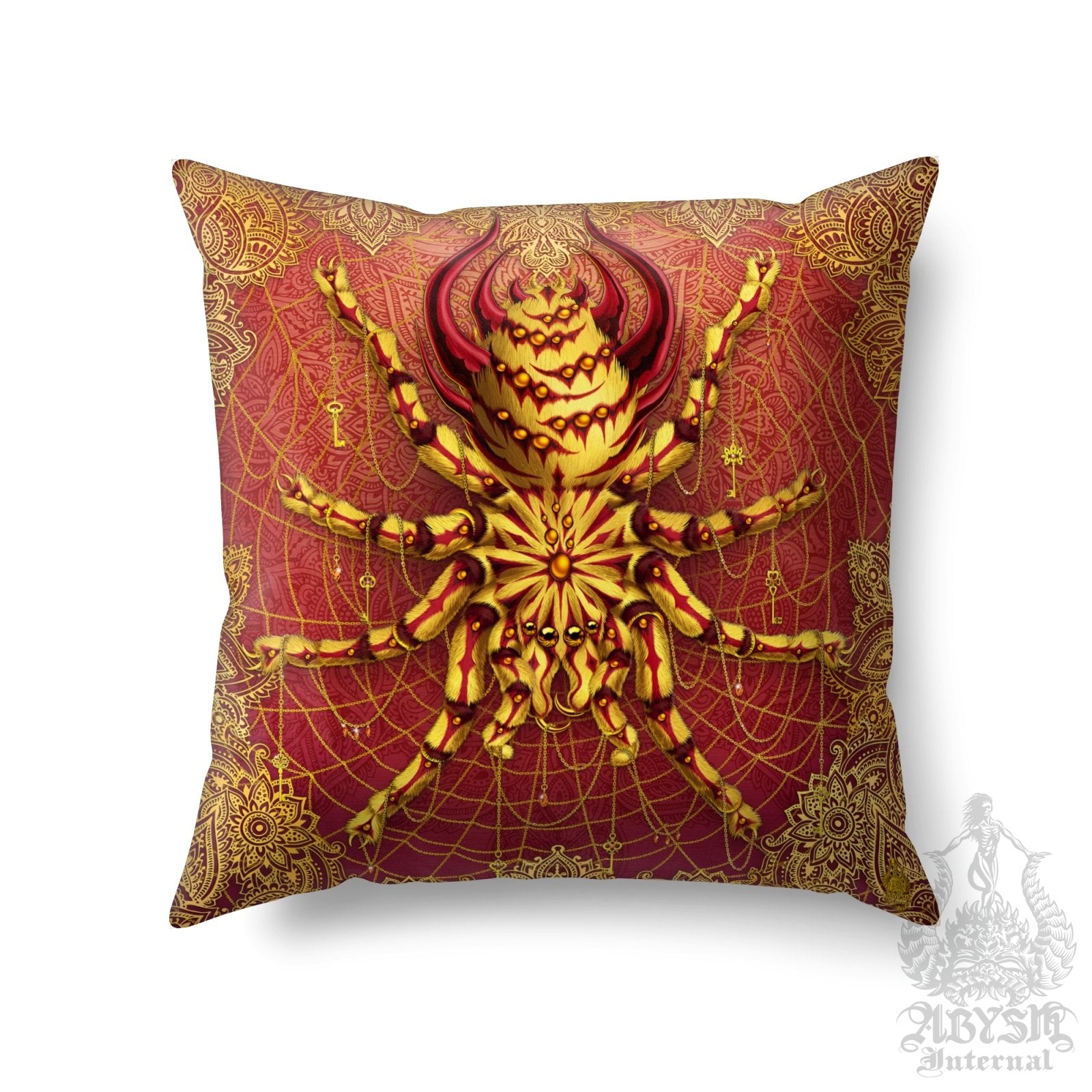 Boho Throw Pillow, Decorative Accent Cushion, Indie Room Decor, Funky and Eclectic Home - Tarantula, Spider - Abysm Internal