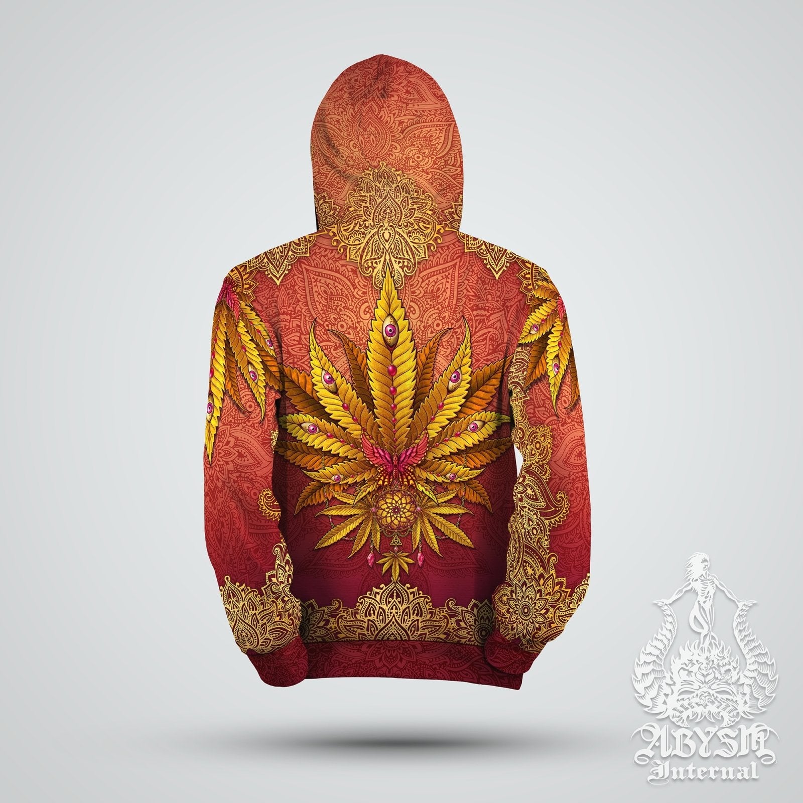 Boho Weed Hoodie, Hippie Clothes, Cannabis Festival Outfit, Trippy Streetwear, Indie and Alternative Clothing, Unisex, 420 Gift - Marijuana, Mandalas - Abysm Internal