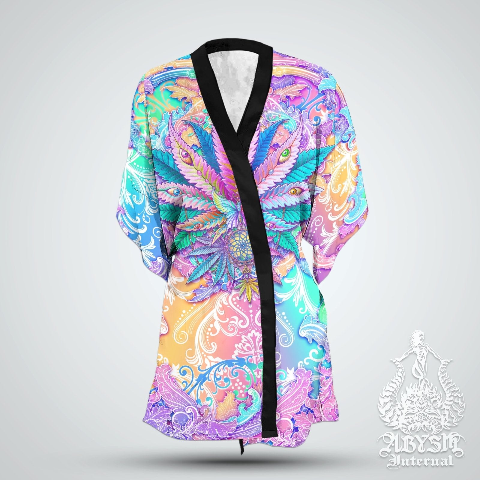 Cannabis Cover Up, Weed Outfit, Pastel Party Kimono, Aesthetic Summer Festival Robe, 420 Gift, Indie Clothing, Unisex - Marijuana - Abysm Internal