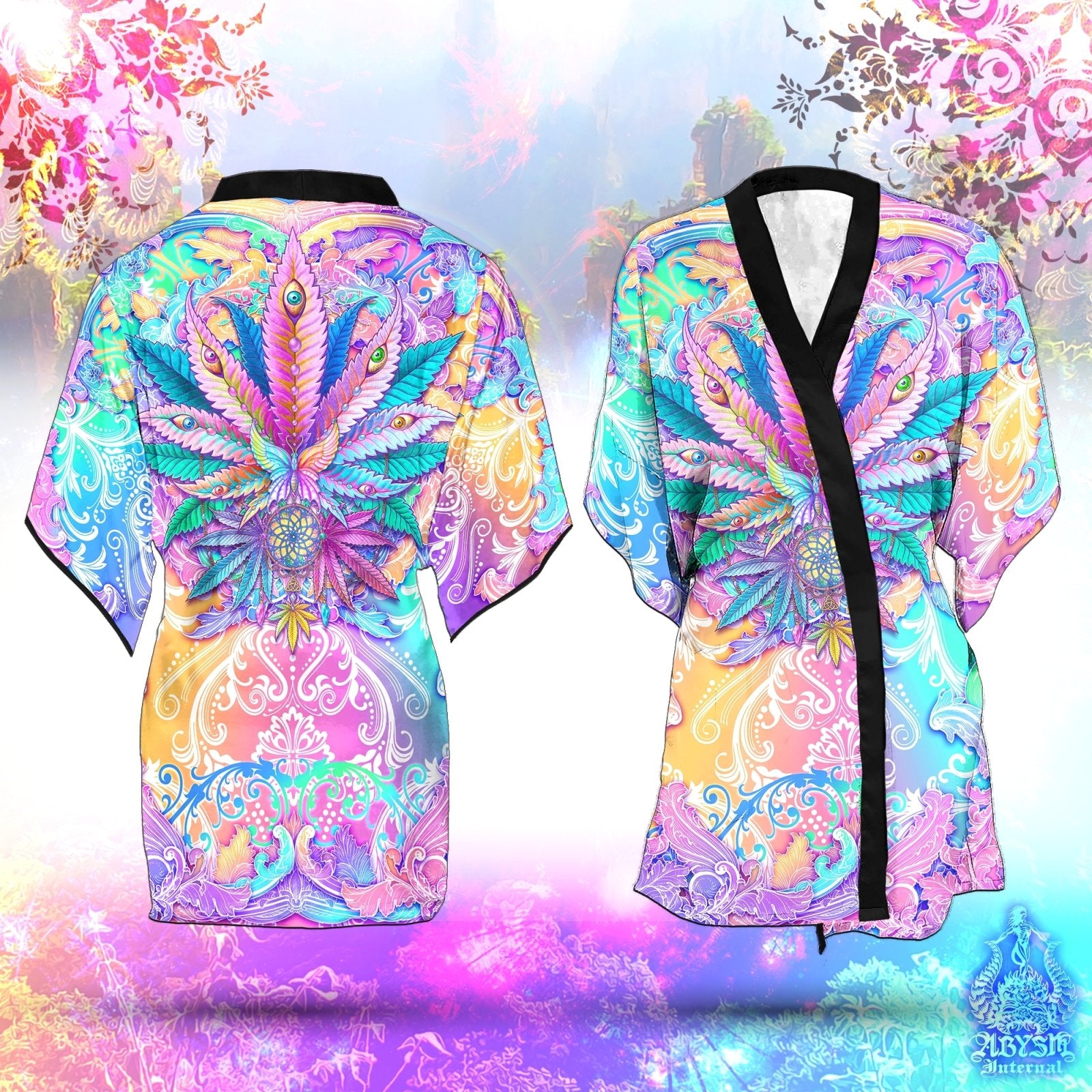 Cannabis Cover Up, Weed Outfit, Pastel Party Kimono, Aesthetic Summer Festival Robe, 420 Gift, Indie Clothing, Unisex - Marijuana - Abysm Internal