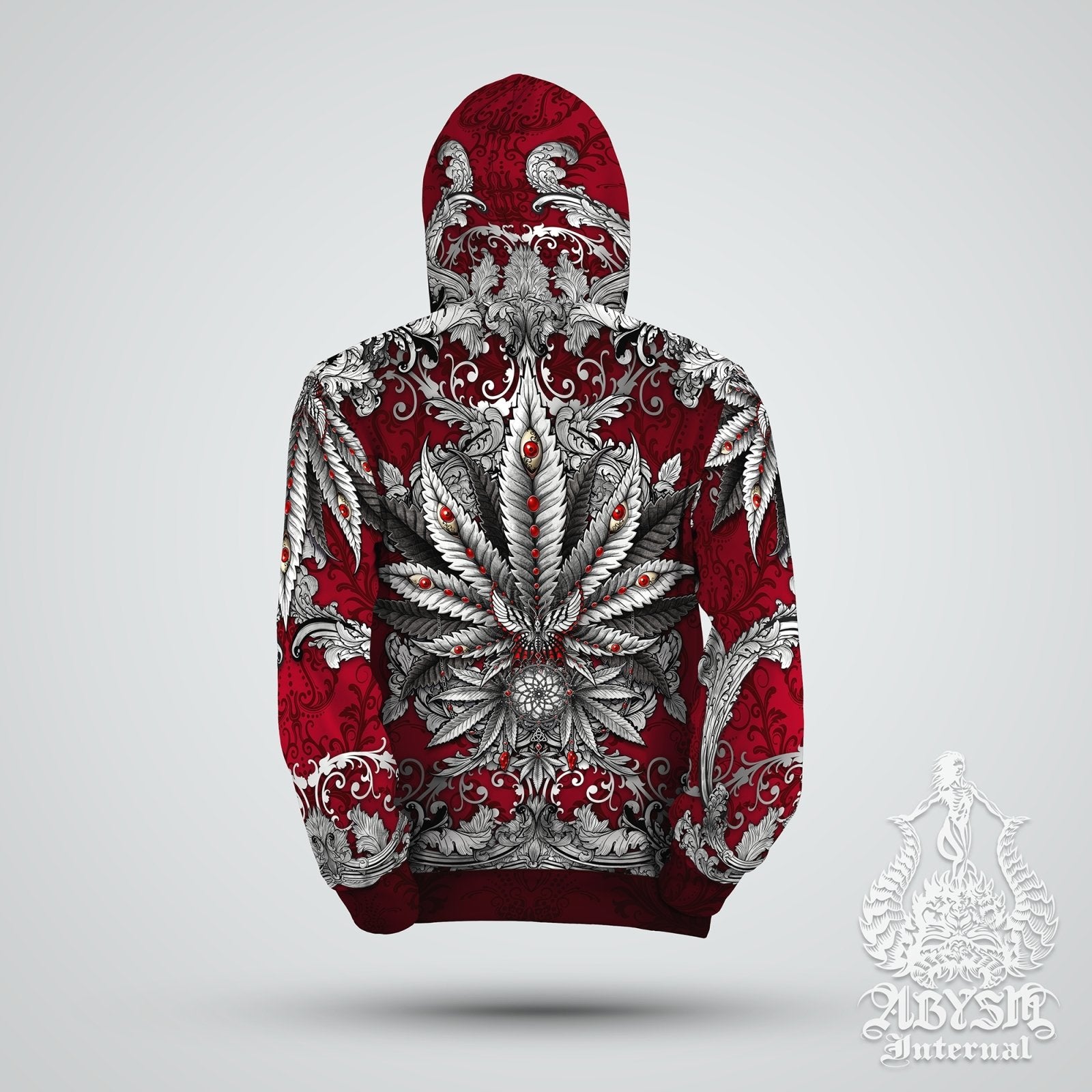 Cannabis Hoodie, Weed Clothes, Indie Festival Outfit, Trippy Streetwear, Hippie and Alternative Clothing, Unisex, 420 Gift - Silver Marijuana - Abysm Internal