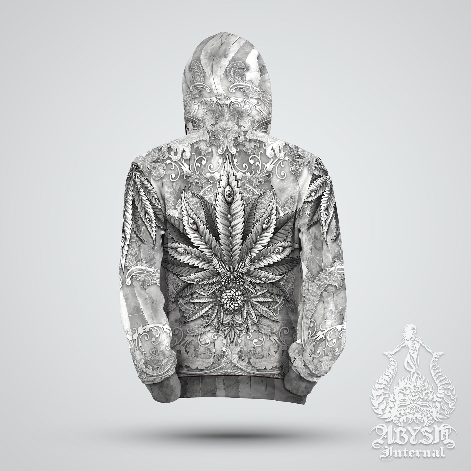 Cannabis Hoodie, Weed Clothes, Indie Festival Outfit, White Goth Streetwear, Hippie and Alternative Clothing, Unisex, 420 Gift - Stone, Marijuana - Abysm Internal