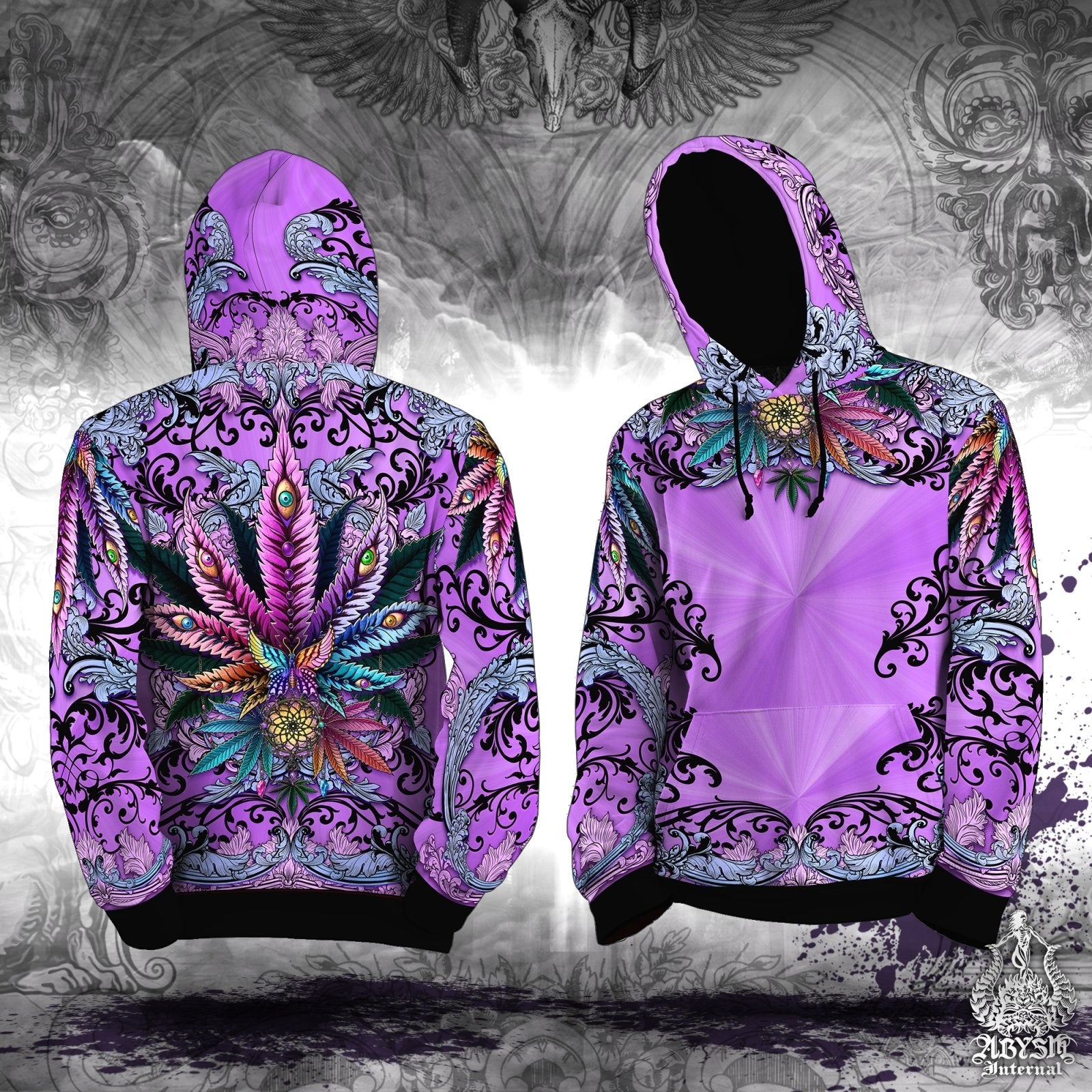Cannabis Hoodie, Weed Festival Clothes, Trippy Outfit, Hippie Streetwear, Alternative Clothing, Unisex, 420 Gift - Marijuana, Pastel Goth and Black - Abysm Internal