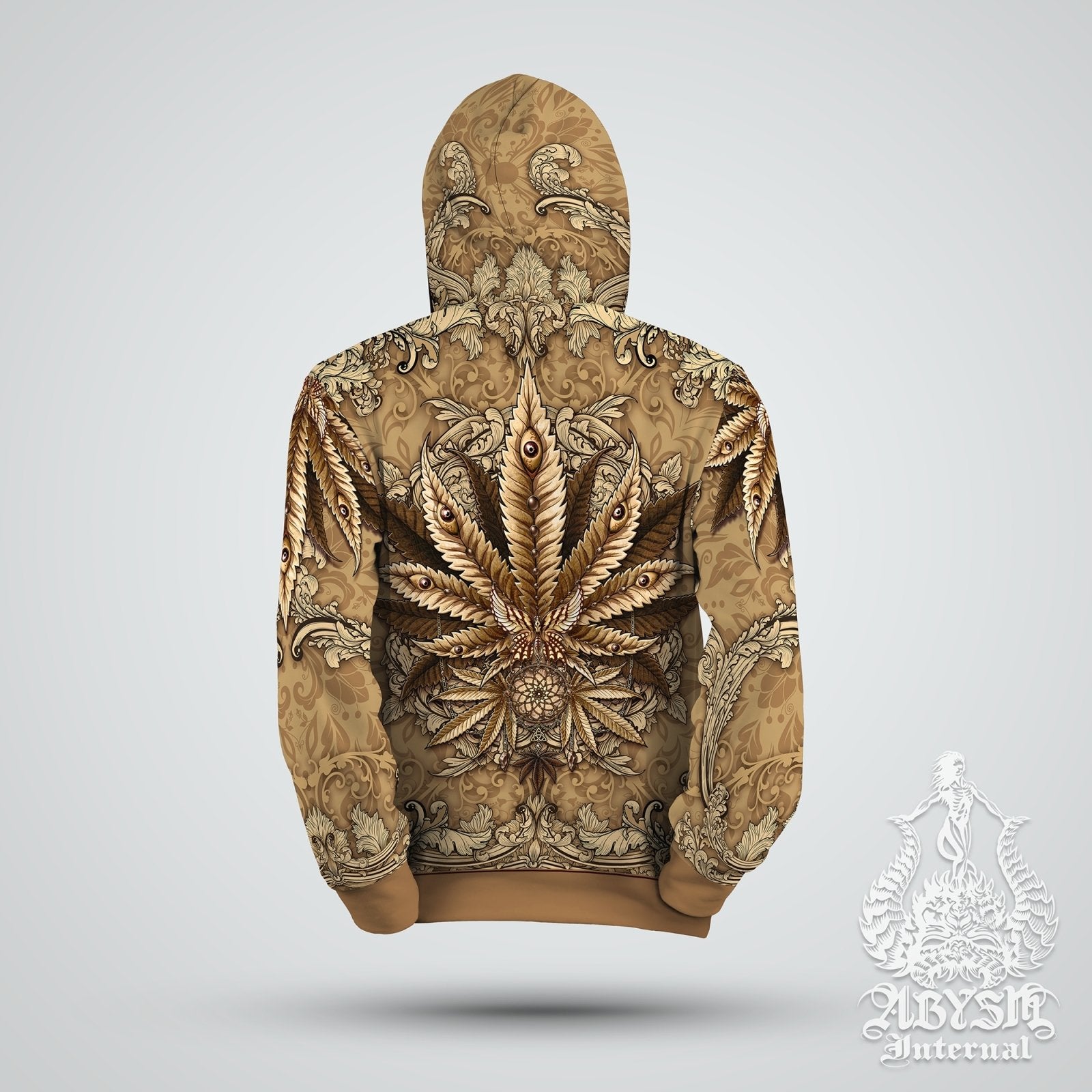 Cannabis Hoodie, Weed Hippie Clothes, Festival Outfit, Trippy Streetwear, Indie and Alternative Clothing, Unisex, 420 Gift - Marijuana, Cream - Abysm Internal
