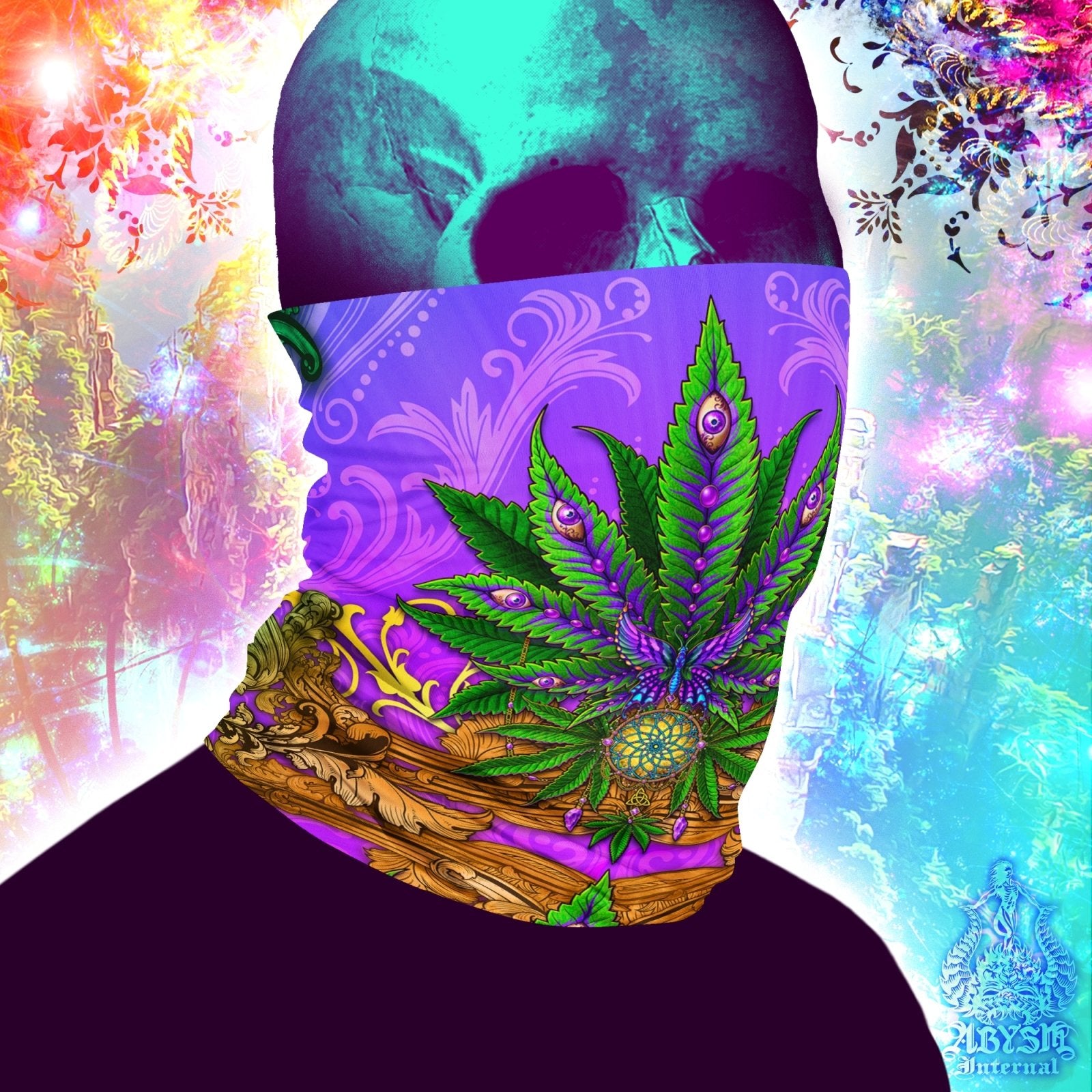 Cannabis Neck Gaiter, Weed Face Mask, Marijuana Head Covering, Indie Festival Outfit, 420 Gift - Nature - Abysm Internal