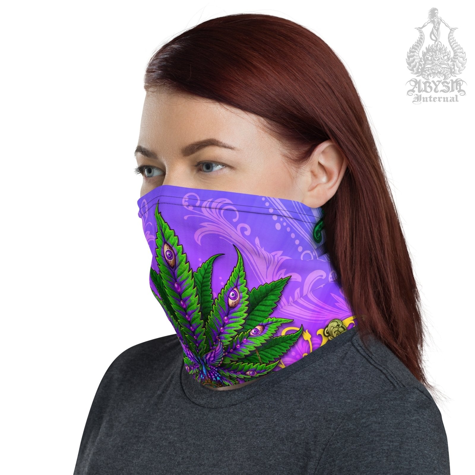 Cannabis Neck Gaiter, Weed Face Mask, Marijuana Head Covering, Indie Festival Outfit, 420 Gift - Nature - Abysm Internal