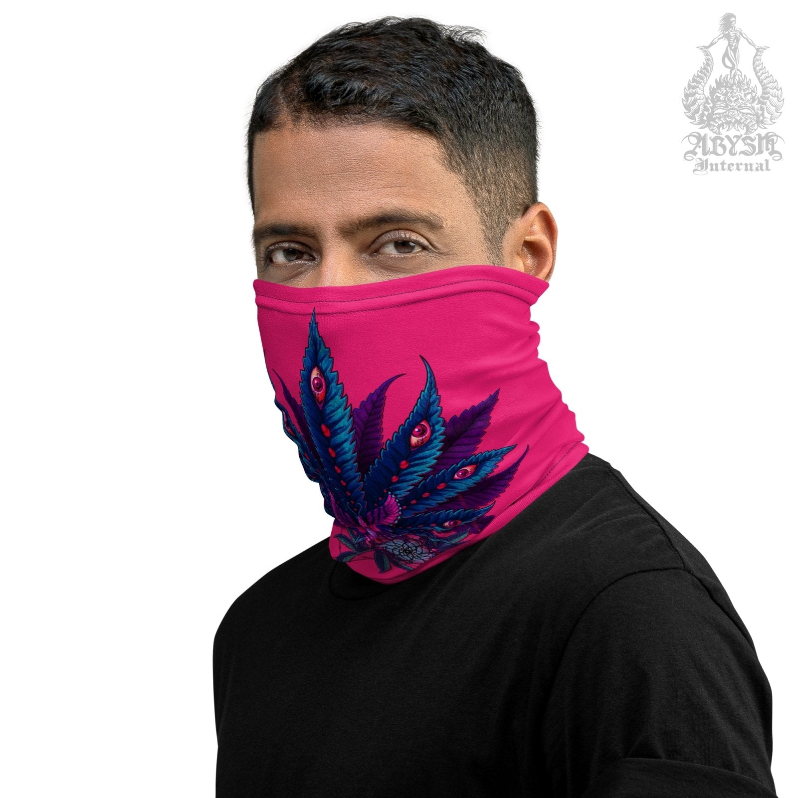 Cannabis Neck Gaiter, Weed Face Mask, Marijuana Head Covering, Neon Retrowave, Festival Outfit, 420 Gift - I Pink - Abysm Internal