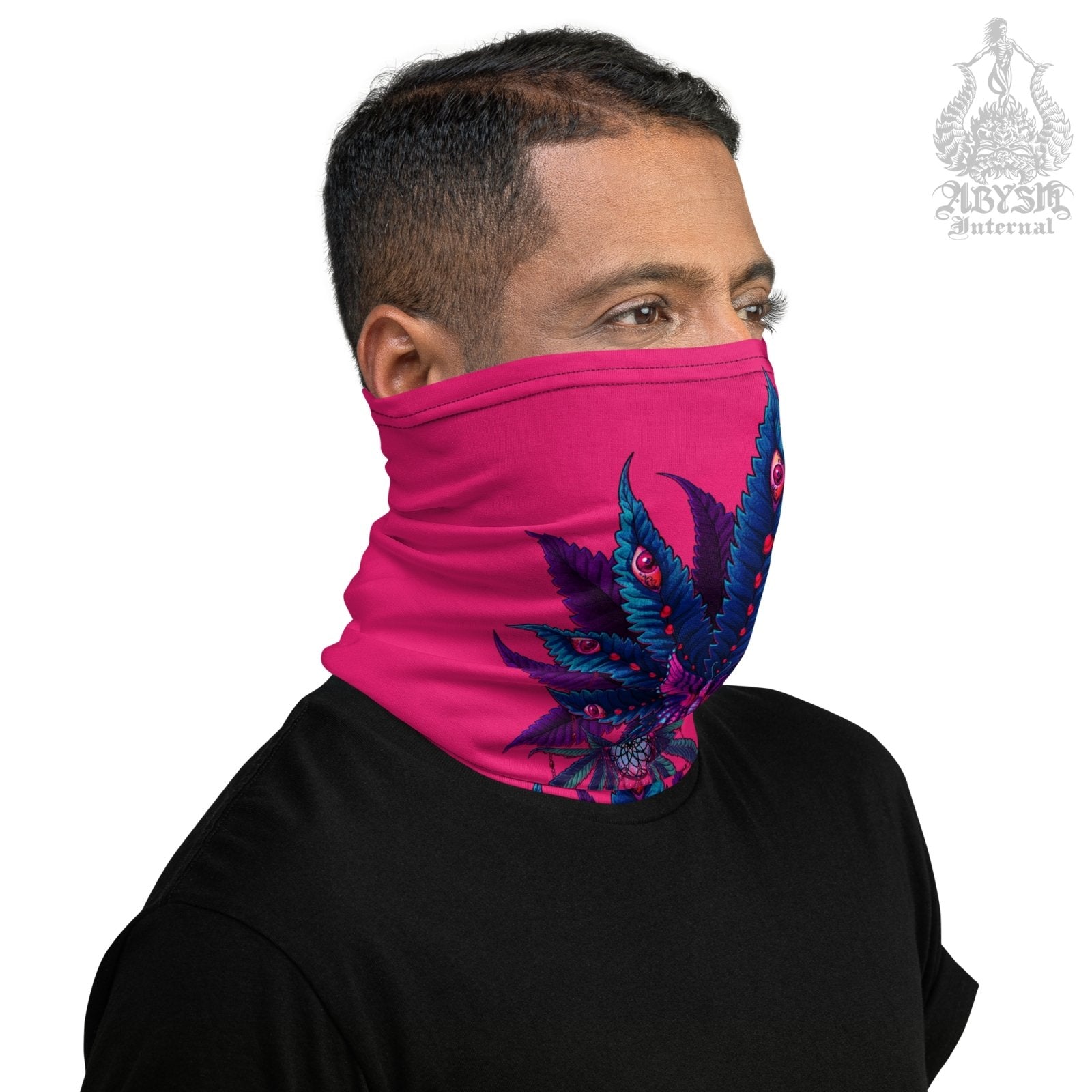 Cannabis Neck Gaiter, Weed Face Mask, Marijuana Head Covering, Neon Retrowave, Festival Outfit, 420 Gift - I Pink - Abysm Internal