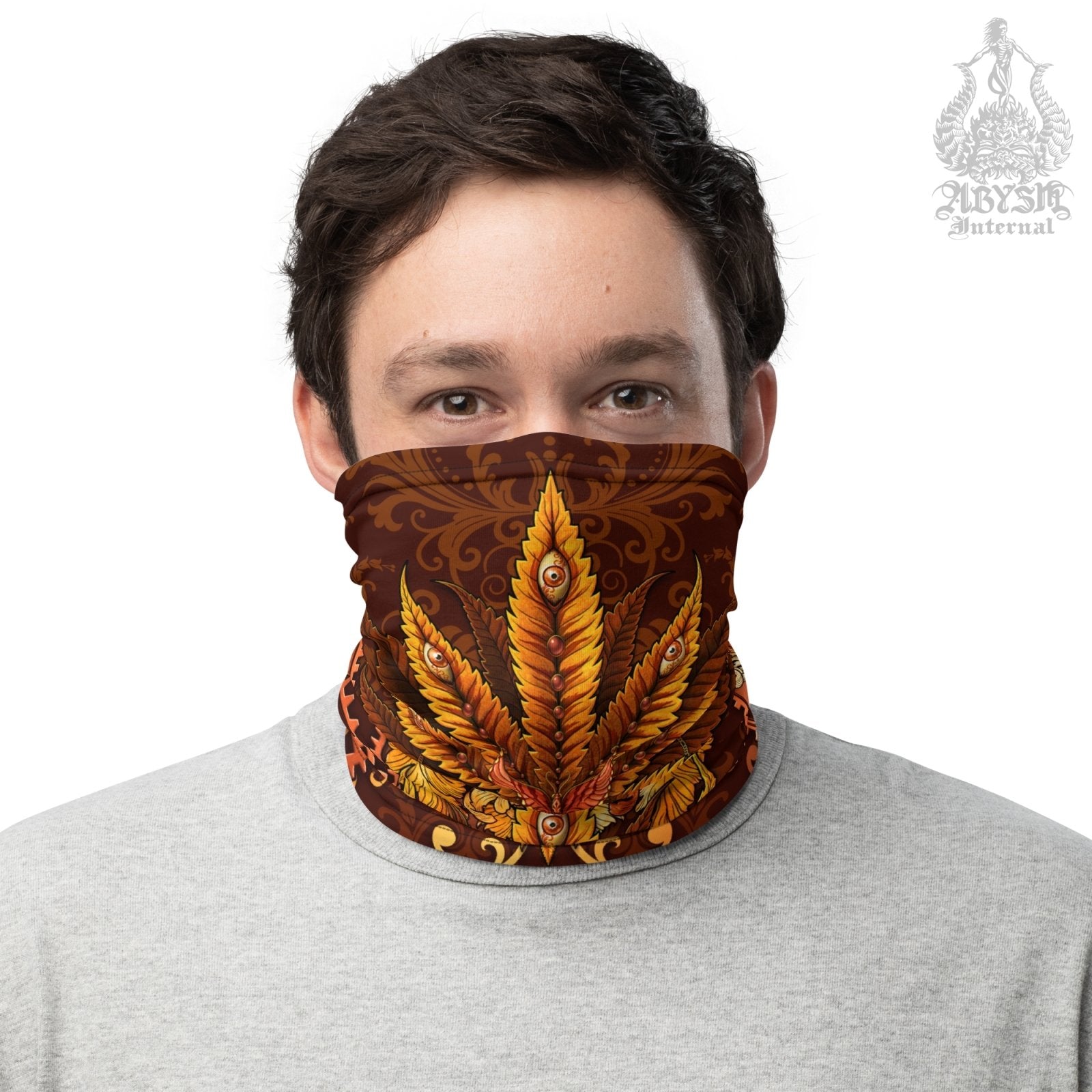 Cannabis Neck Gaiter, Weed Face Mask, Marijuana Head Covering, Outdoors Festival Outfit, 420 Gift - Steampunk - Abysm Internal