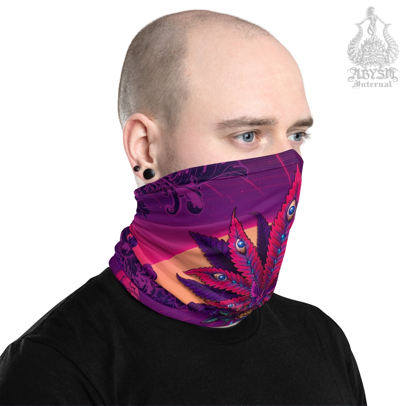 Cannabis Neck Gaiter, Weed Face Mask, Synthwave Head Covering, Psychedelic Vaporwave 80s Retrowave, Festival Outfit, 420 Gift - Marijuana - Abysm Internal