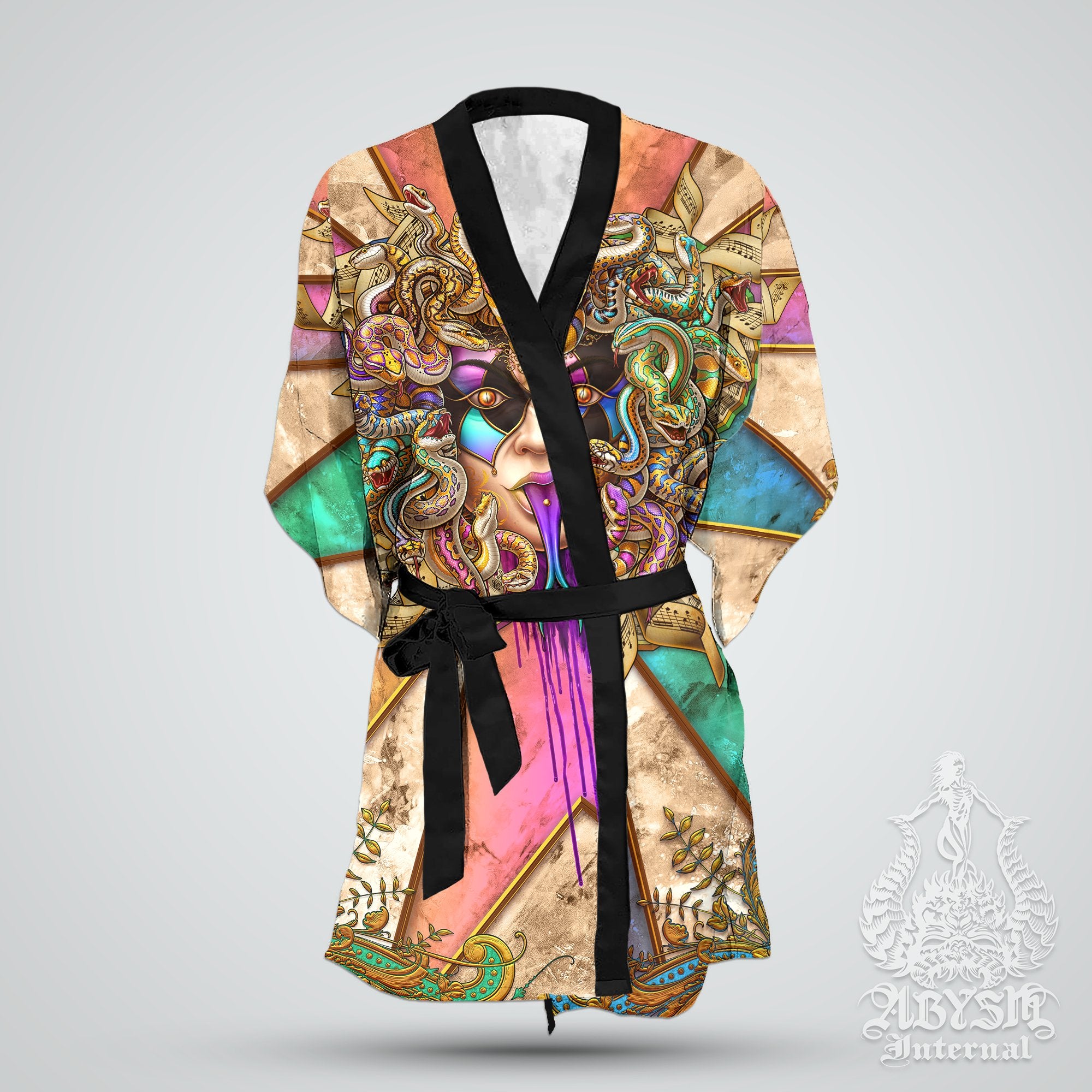 Carnival Short Kimono Robe, Beach Party Outfit, Coverup, Summer Festival, Alternative Clothing, Unisex - Medusa, 7 Colors - Abysm Internal