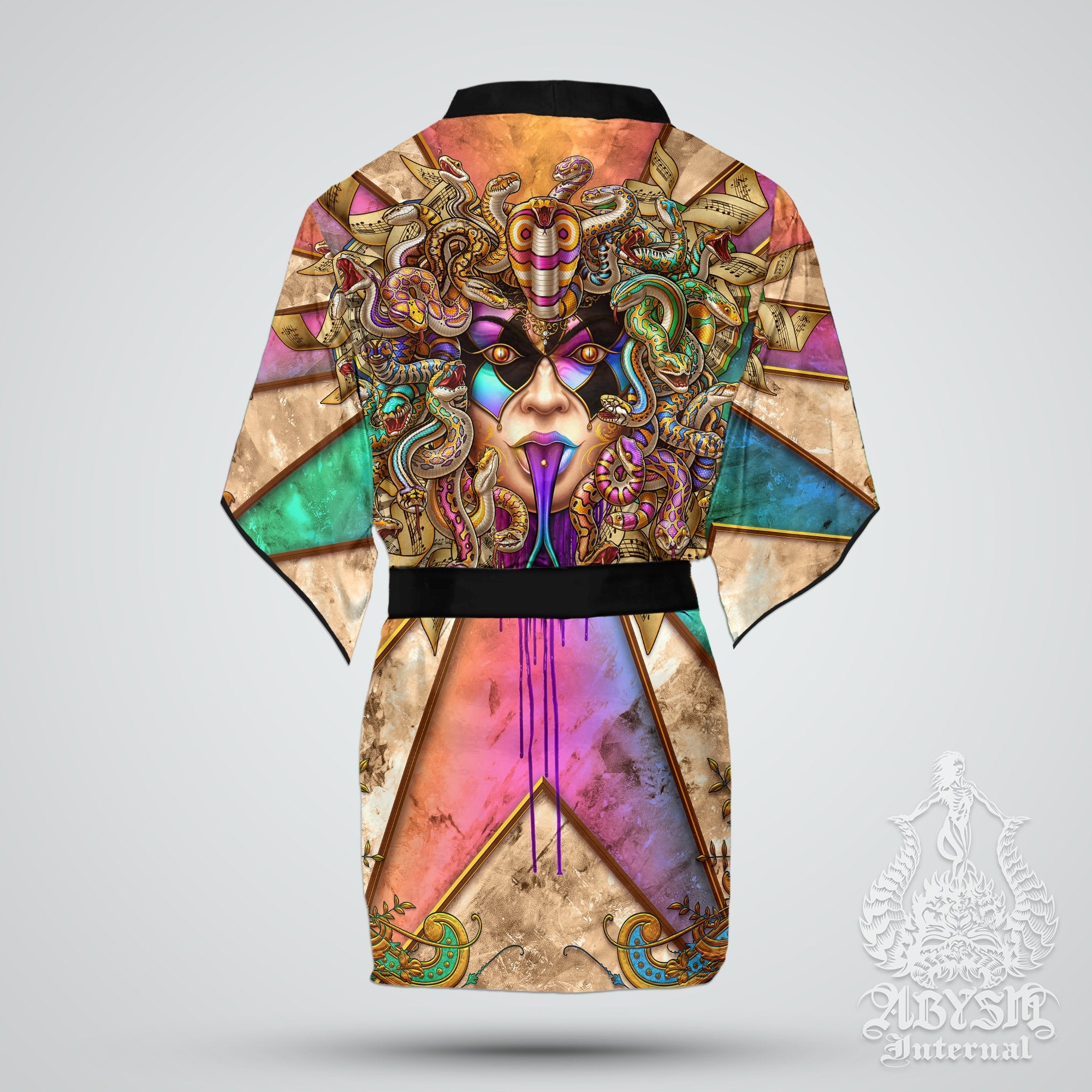 Carnival Short Kimono Robe, Beach Party Outfit, Coverup, Summer Festival, Alternative Clothing, Unisex - Medusa, 7 Colors - Abysm Internal