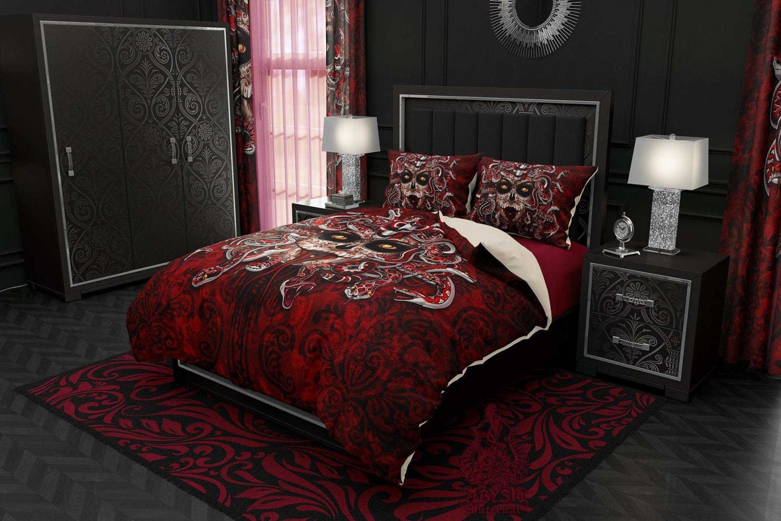 Catrina Bedding Set, Comforter and Duvet, Medusa, Gothic Dia de los Muertos, Goth Bed Cover and Bedroom Decor, King, Queen and Twin Size - Day of the Dead - Abysm Internal