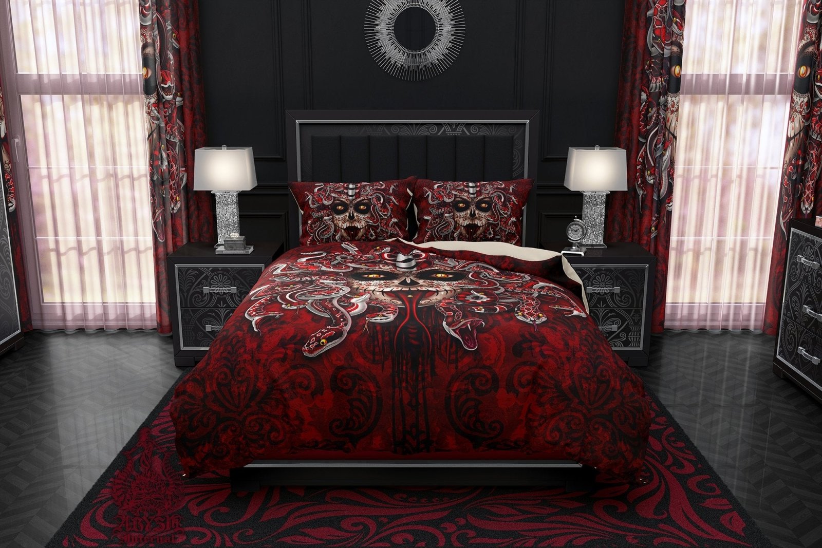 Catrina Bedding Set, Comforter and Duvet, Medusa, Gothic Dia de los Muertos, Goth Bed Cover and Bedroom Decor, King, Queen and Twin Size - Day of the Dead - Abysm Internal
