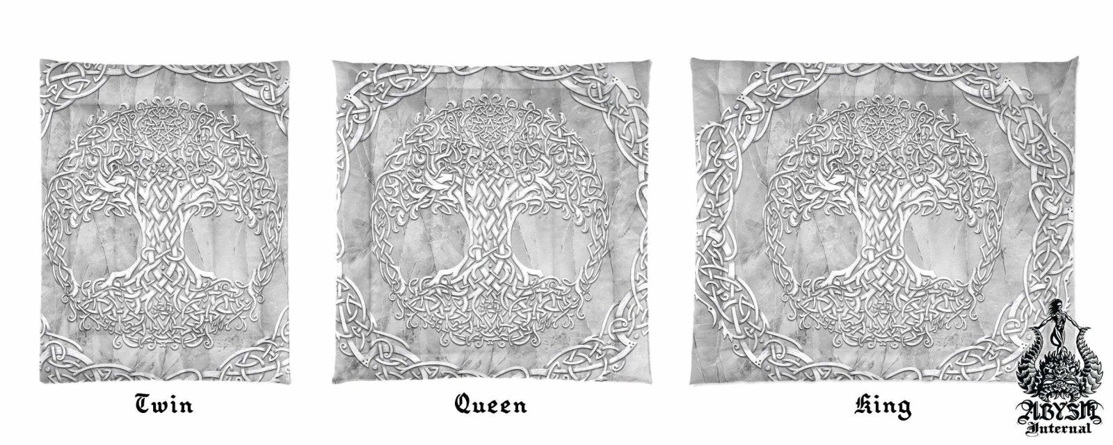 Celtic Bedding Set, Comforter and Duvet, Indie Bed Cover, Wiccan Bedroom Decor, King, Queen and Twin Size - Celtic, Tree of Life, Stone - Abysm Internal