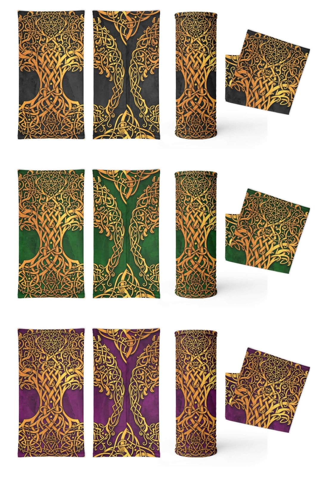 Celtic Neck Gaiter, Face Mask, Head Covering, Pagan Outfit, Tree of Life, Witchy - Gold & 3 Color Options - Abysm Internal