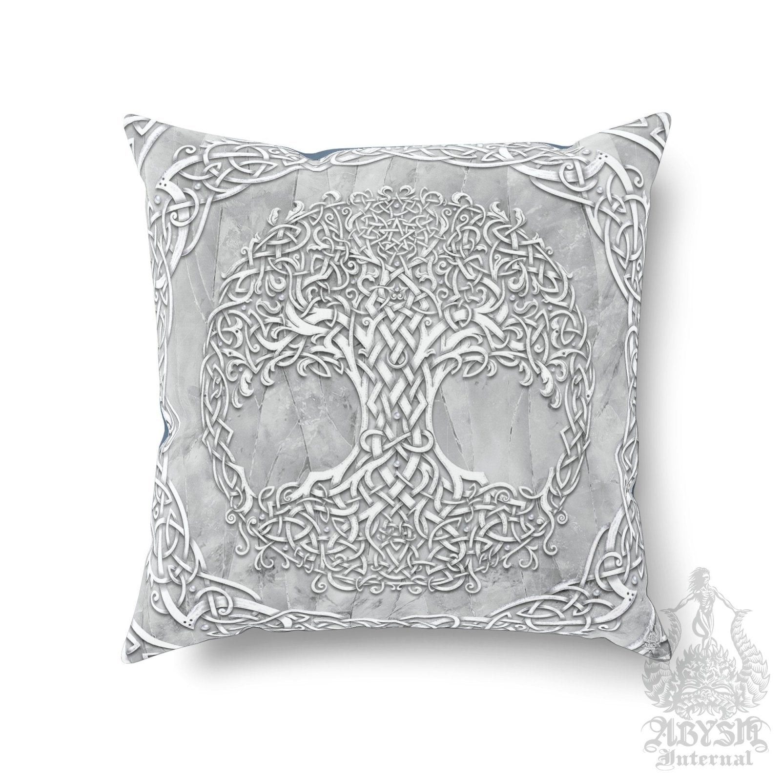 Celtic Throw Pillow, Decorative Accent Cushion, Tree of Life, Pagan Room Decor, Witchy Art, Funky and Eclectic Home - Stone - Abysm Internal