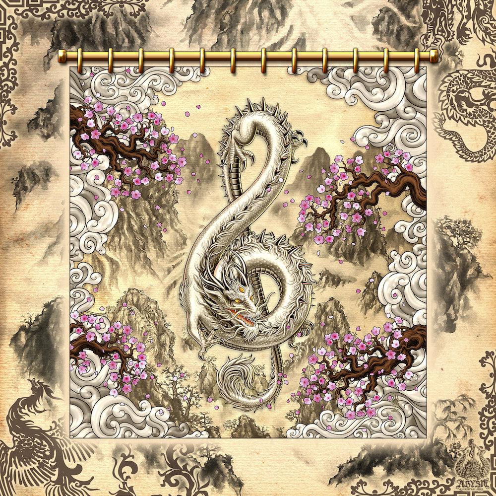 Chinese Dragon Shower Curtain, Fantasy and Indie Bathroom Decor, Treble Clef, Music Home Dragon, Eclectic and Funky Home - Asian Painting - Abysm Internal