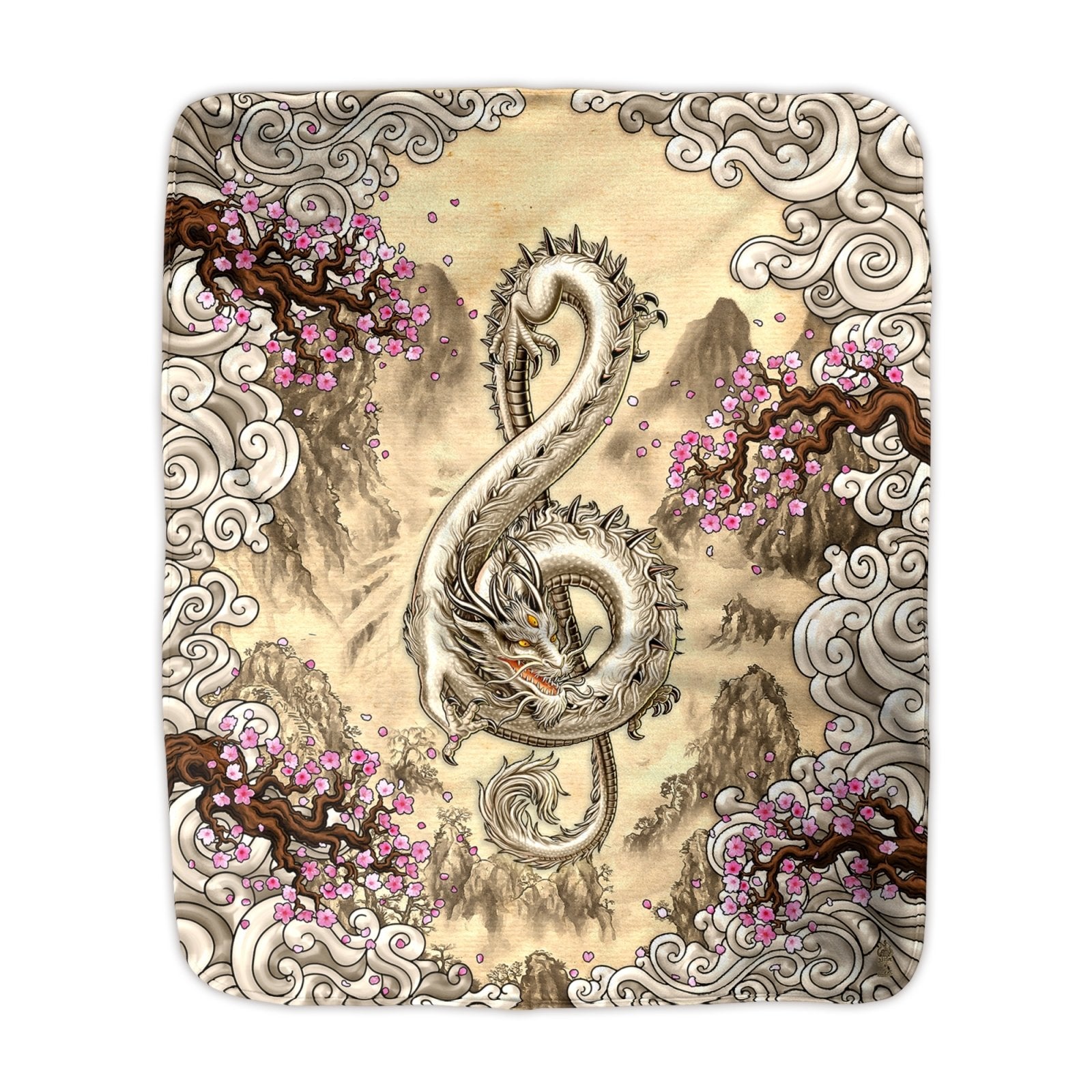 Chinese Dragon Throw Fleece Blanket, Treble Clef, Music Art, Asian Decor, Eclectic and Funky Gift - Painting - Abysm Internal
