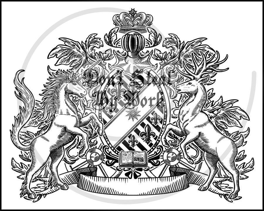 Custom Coat of Arms Creation Vector Kit, DIY Family Crest, Heraldry, Etching Vintage Logo Design - Download at Abysm Internal