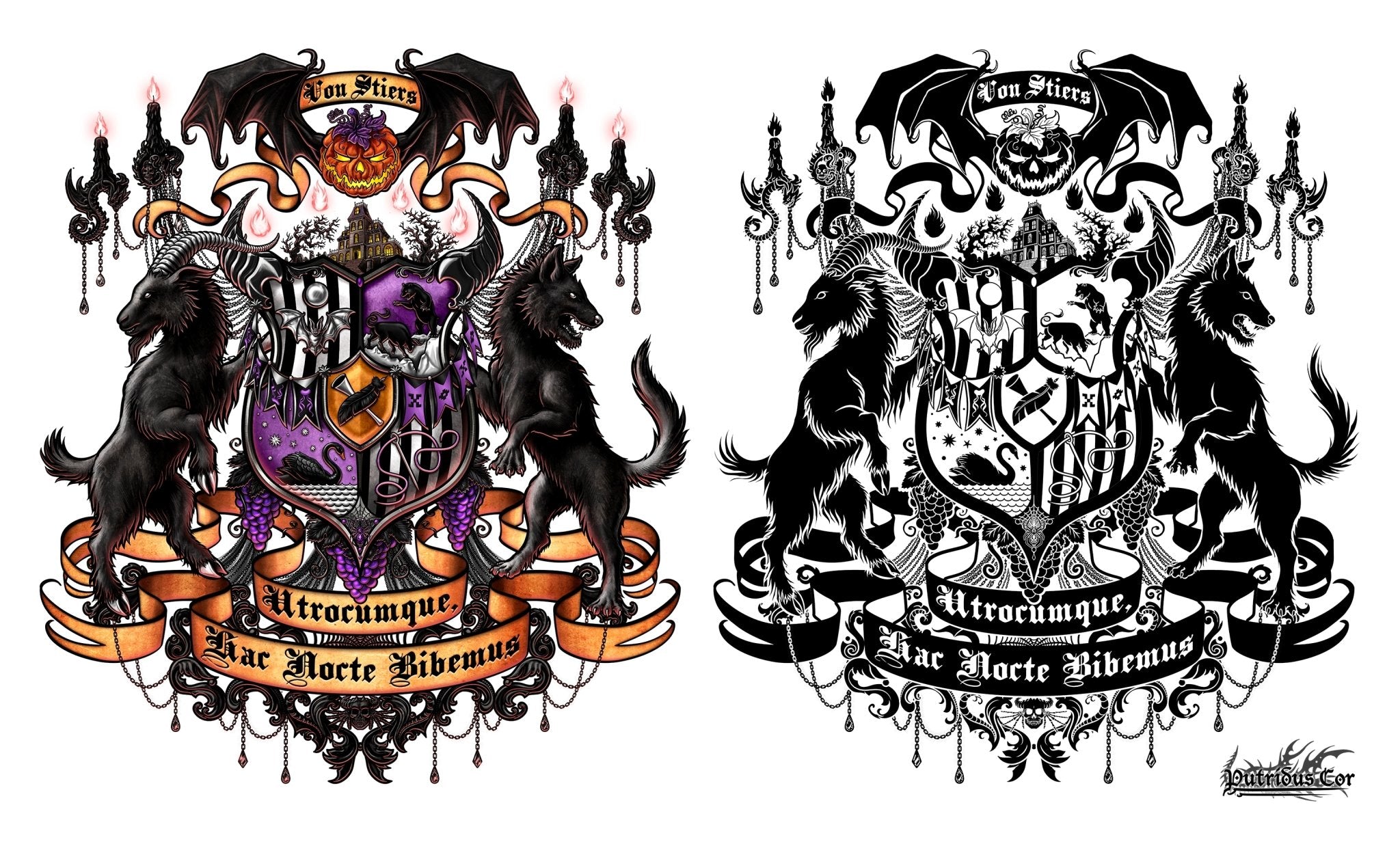 Dark Fantasy Logo, Gothic Coat of Arms, Halloween Gift, Design your own Custom Family Crest, Personalized Heraldry Art