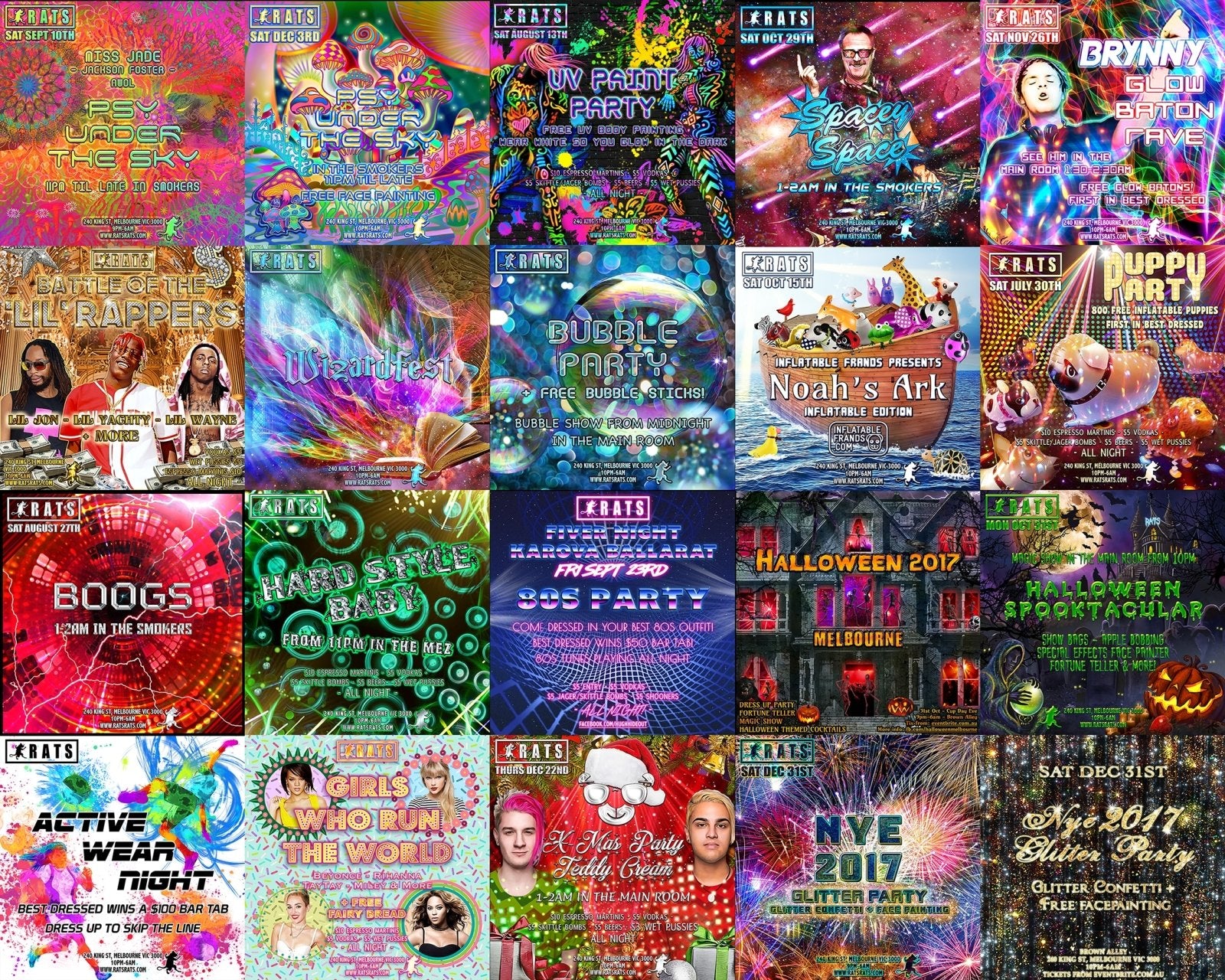 Social Media art and graphic design, banners, posts and posters for nightclubs, events, parties, bars, and festivals.