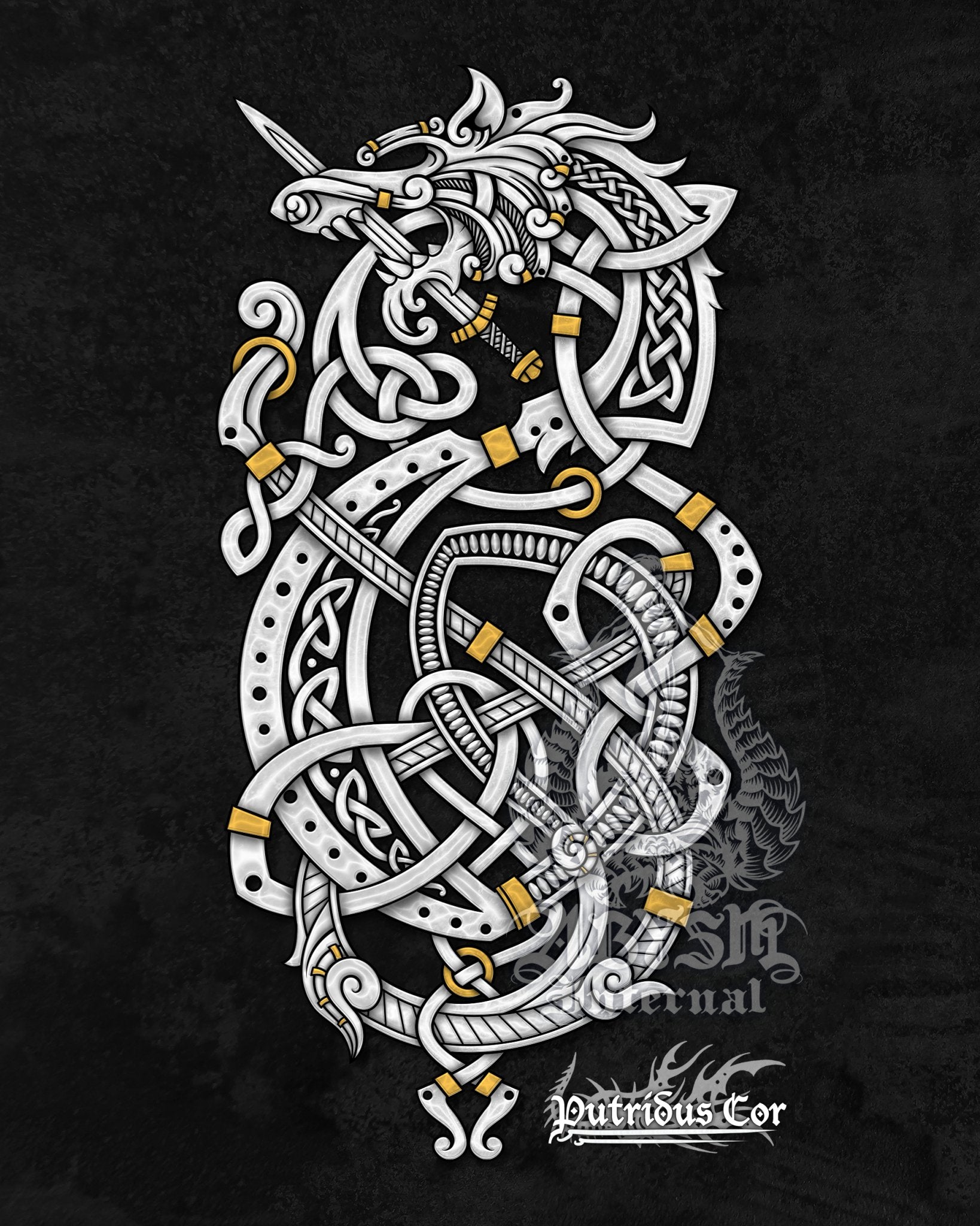 Fenrir art, custom Viking and norse designs, single transparent knotwork figure for merch or tattoos - Abysm Internal
