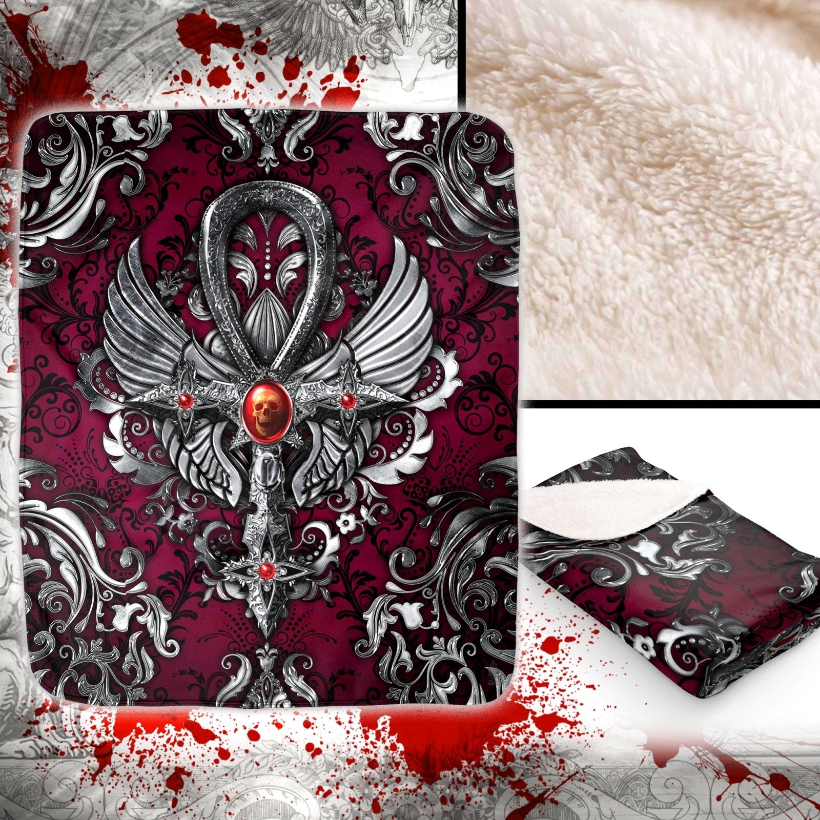 Dark Ankh Throw Fleece Blanket, Gothic Home Decor, Alternative Art Gift - Goth Cross - Abysm Internal