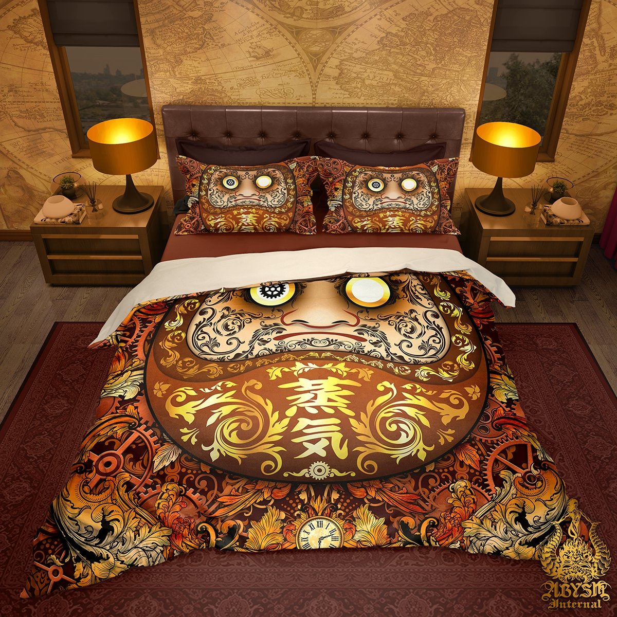 Daruma Bedding Set, Comforter and Duvet, Funny Bed Cover and Bedroom Decor, King, Queen and Twin Size - Steampunk - Abysm Internal